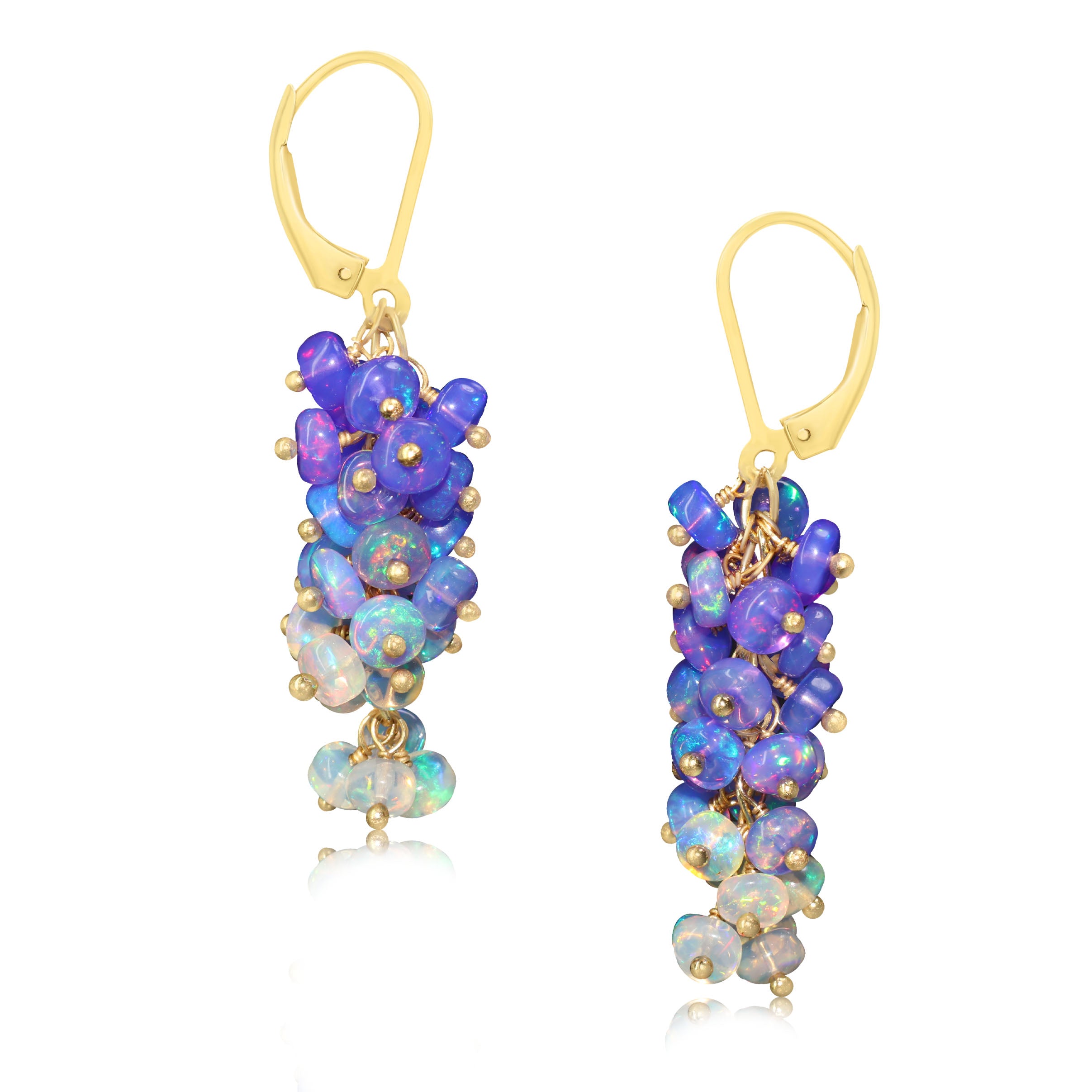 Natural Lavender Opal Shaded Beads Cluster Handmade Earrings