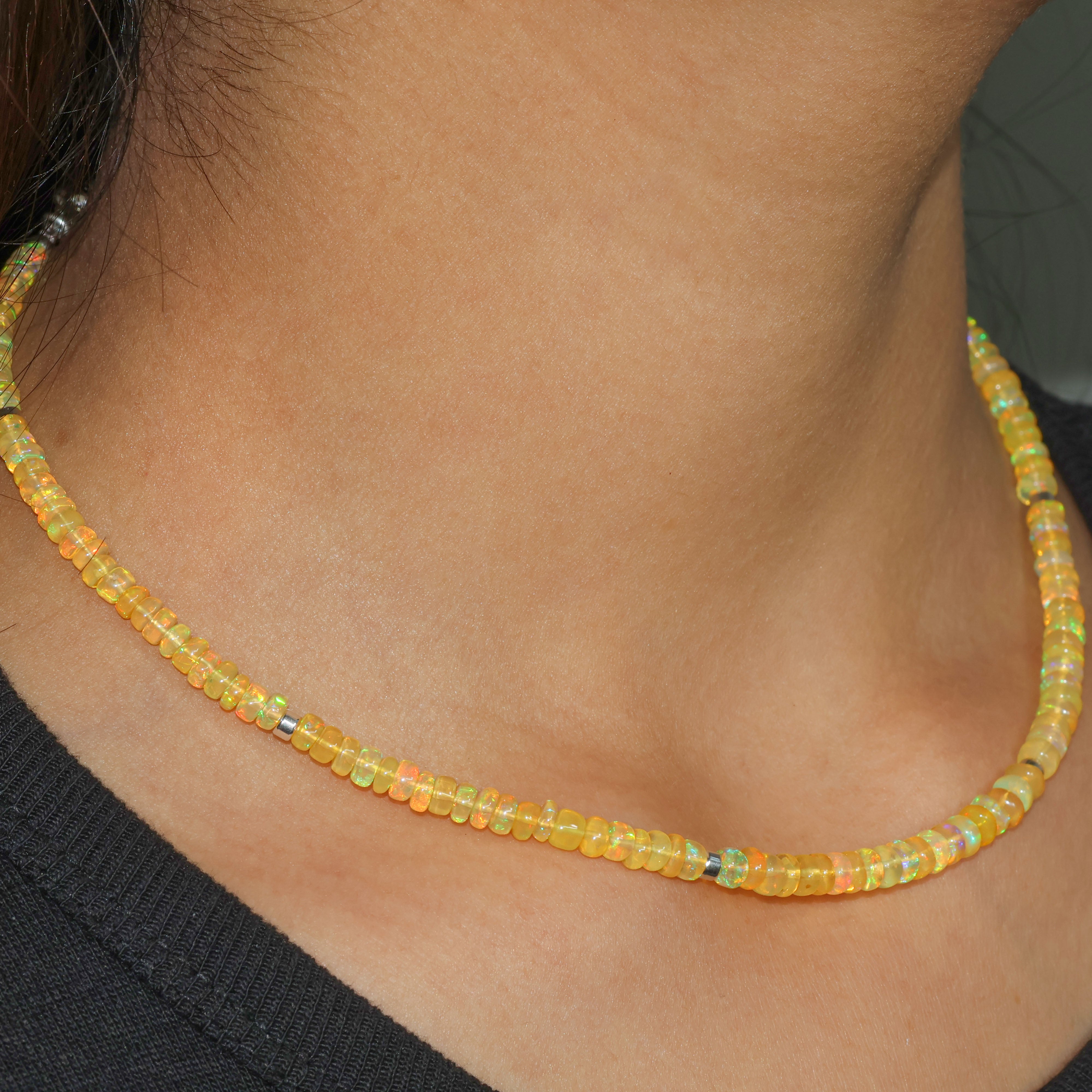 Natural Yellow Opal Plain Beaded Necklace for Women