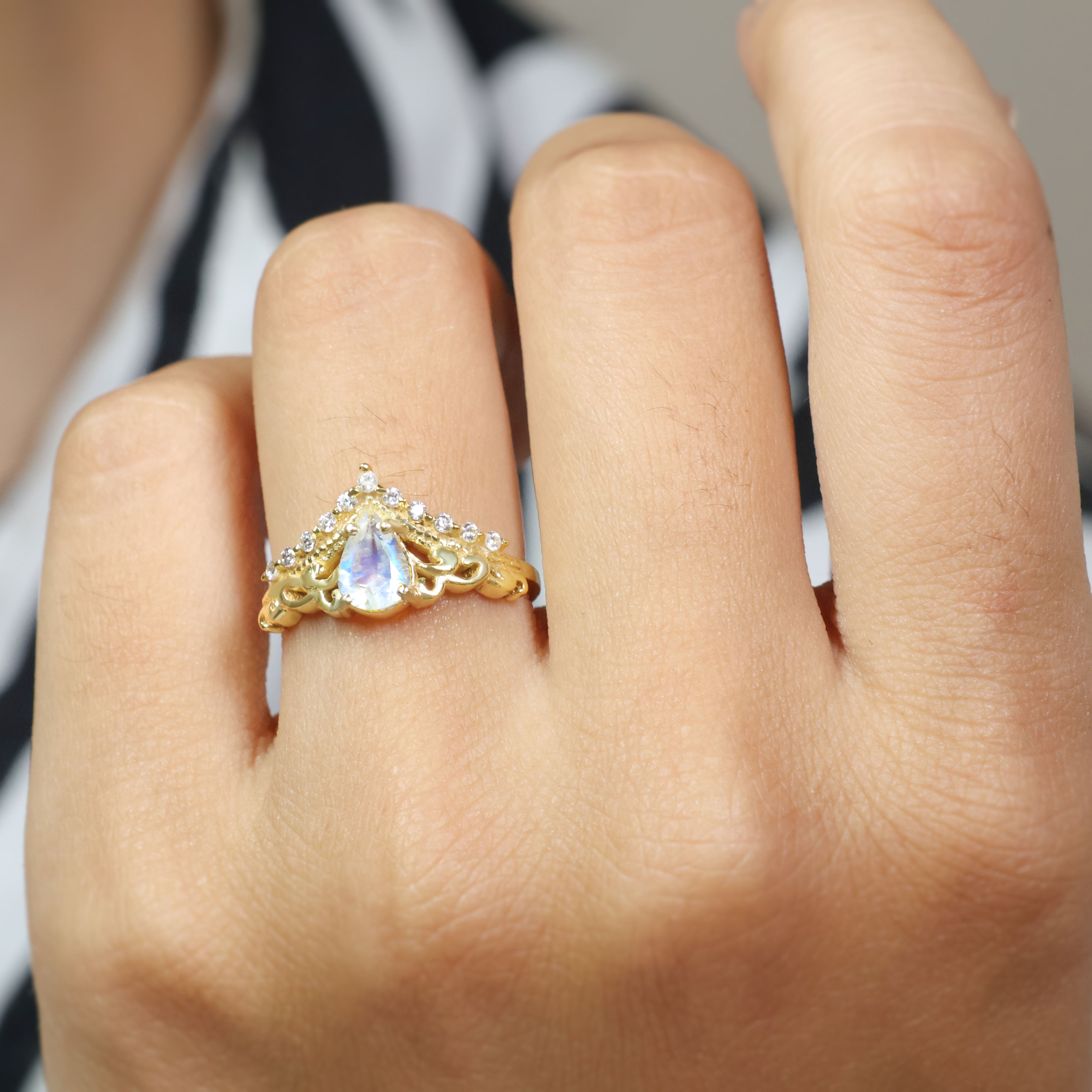 Natural Moonstone Gemstone Crown Style Ring
