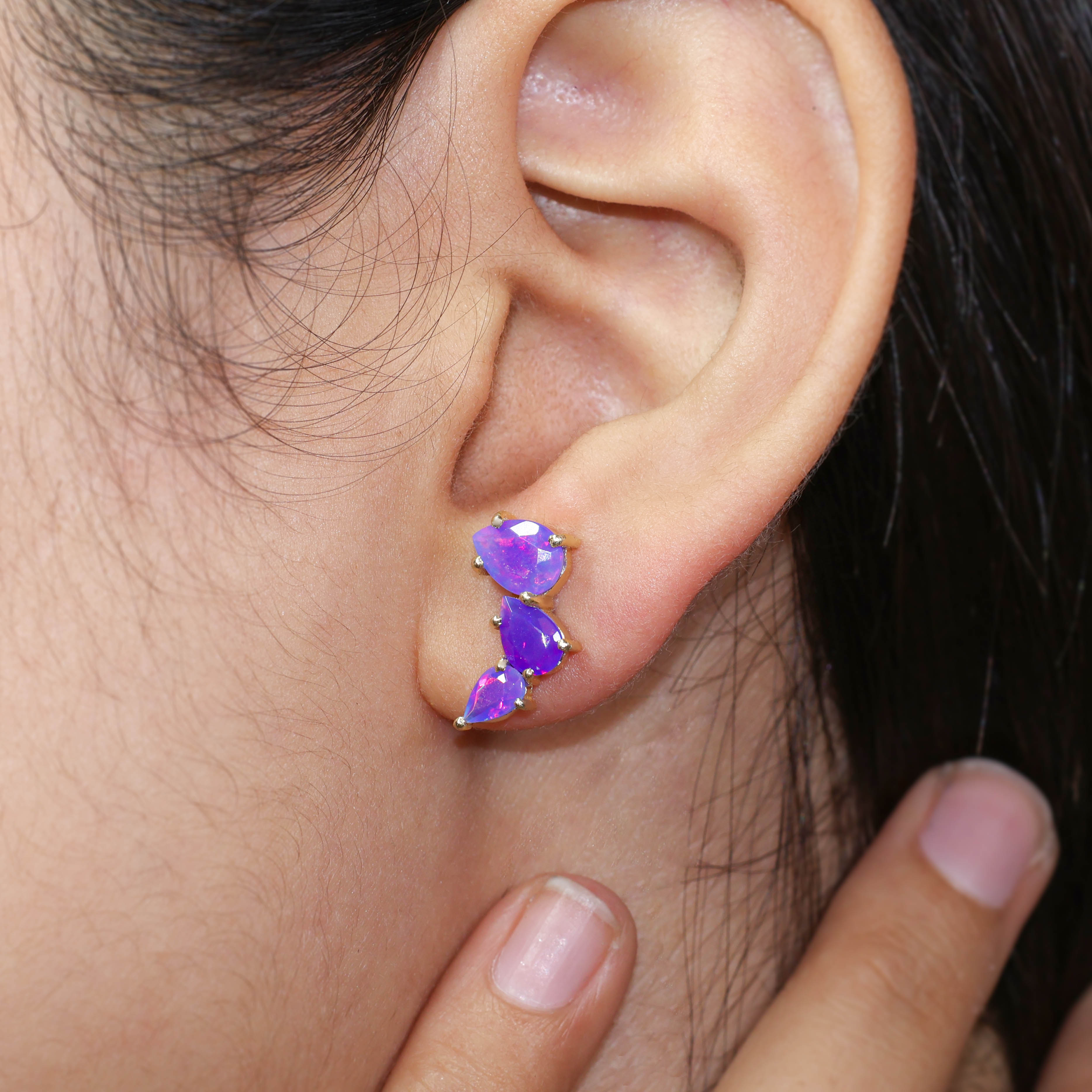 Lavender Opal Pear Horn Style Stud Earrings