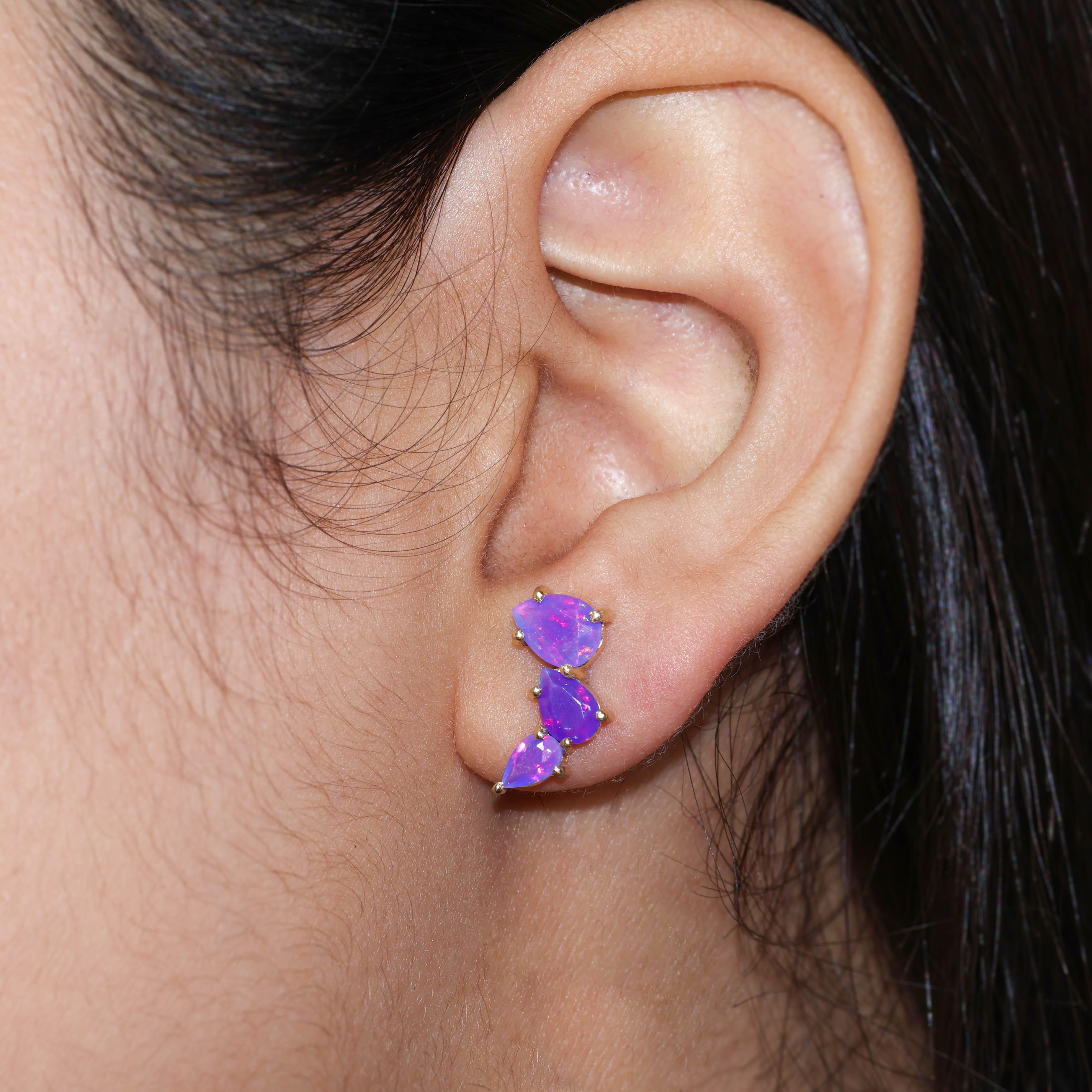 Lavender Opal Pear Horn Style Stud Earrings