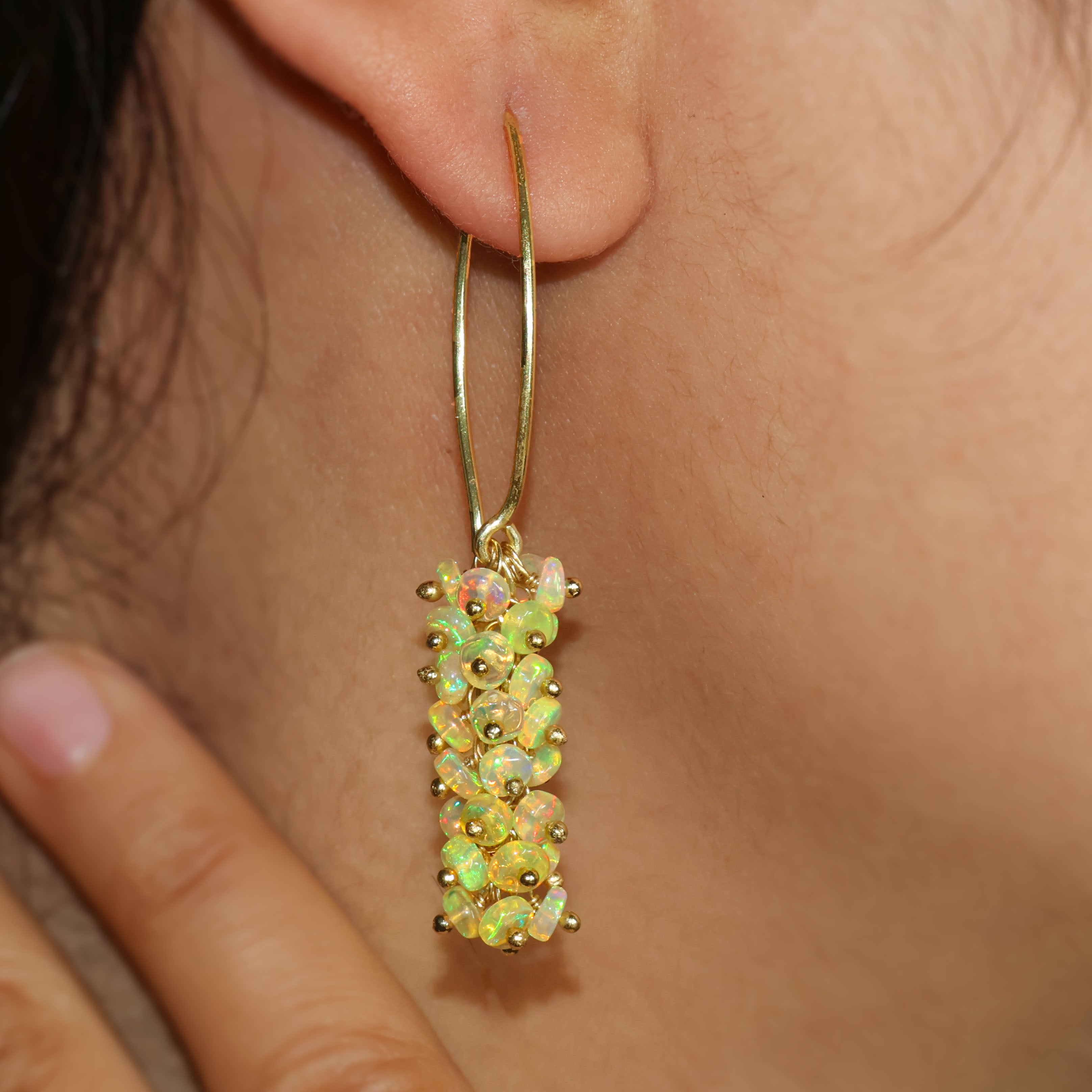 Natural Yellow Opal French Hook Style Beaded Cluster Earrings