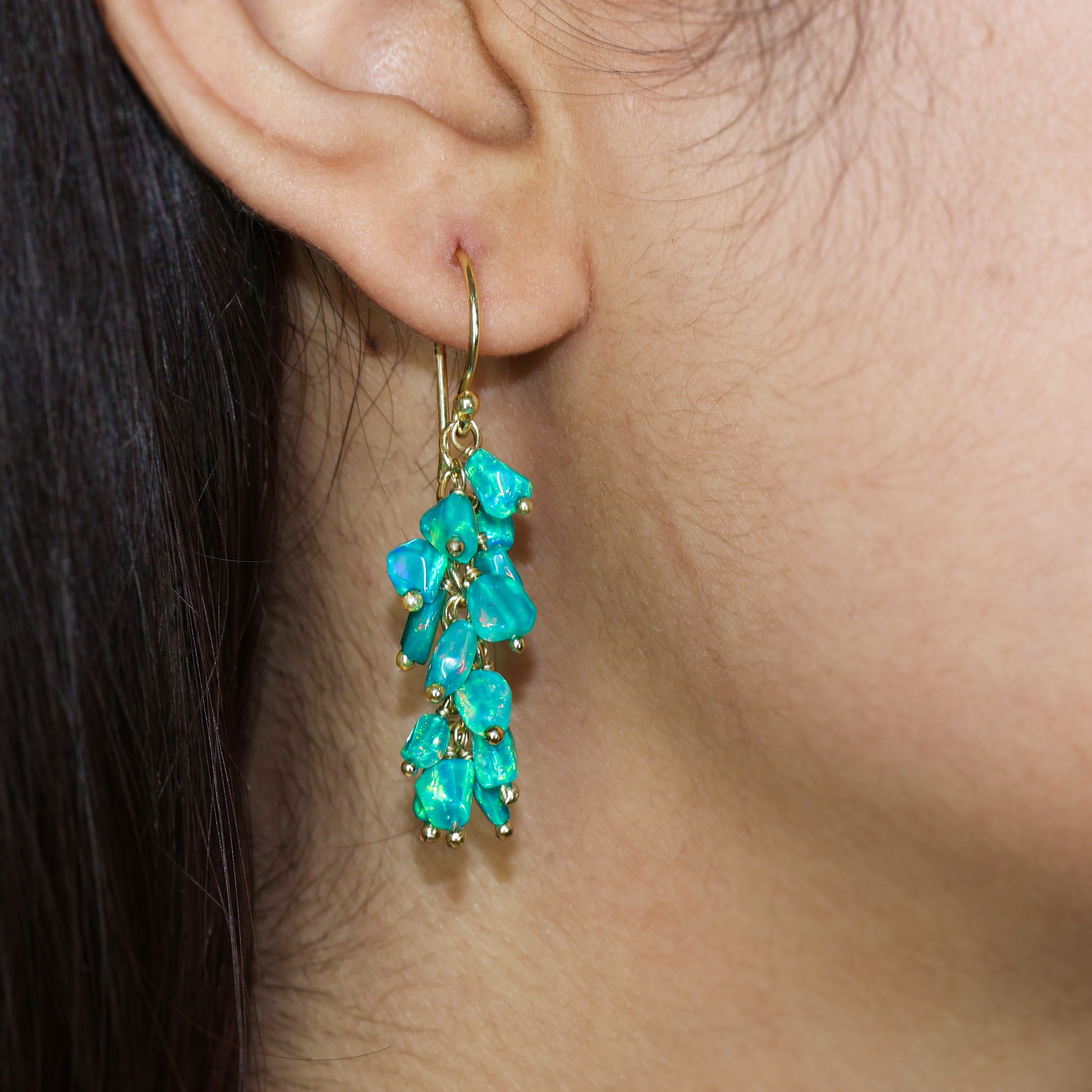 Paraiba Opal Beaded Cluster Earring with 925 Sterling Silver