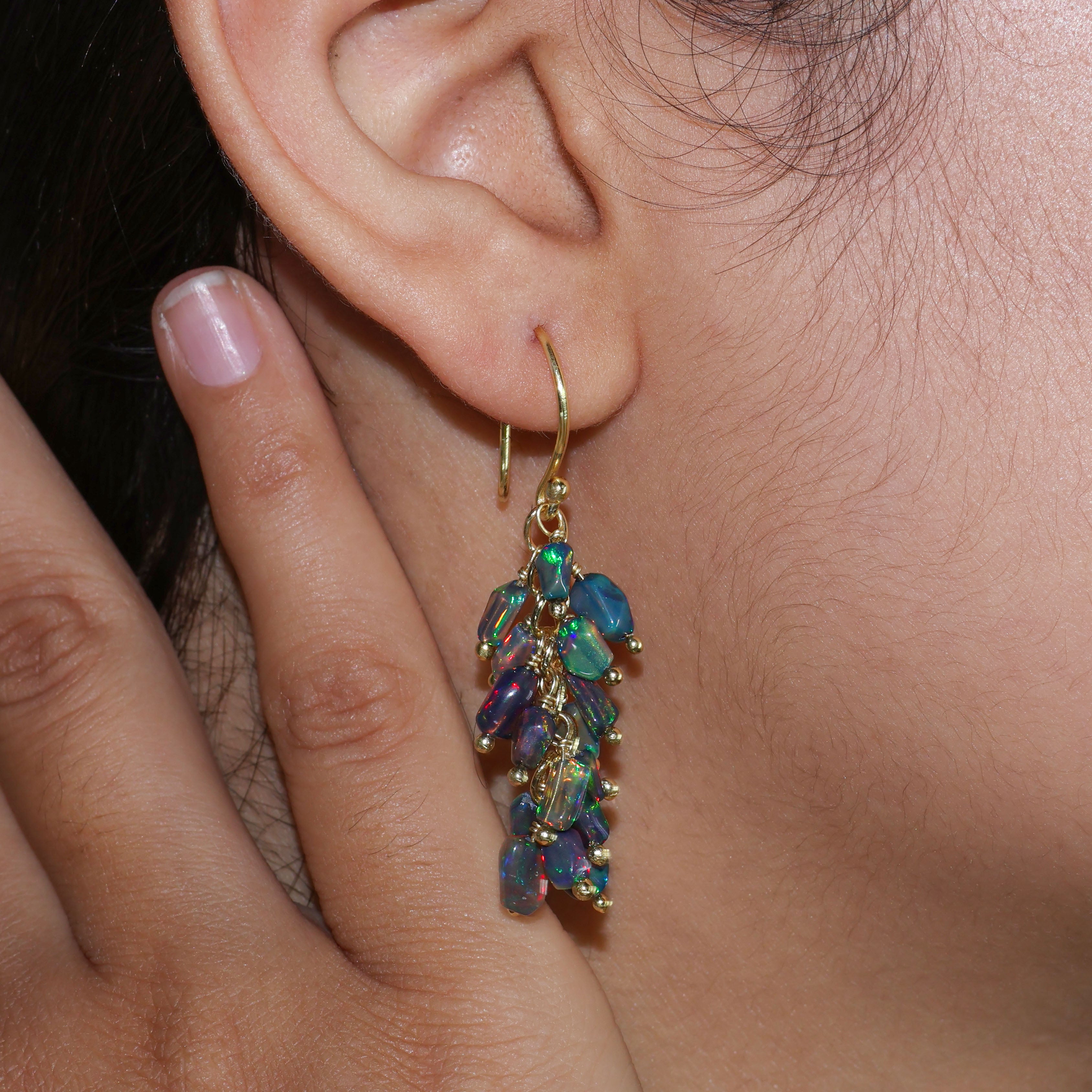 Handmade Wire Wrapping Black opal Dangle Earrings