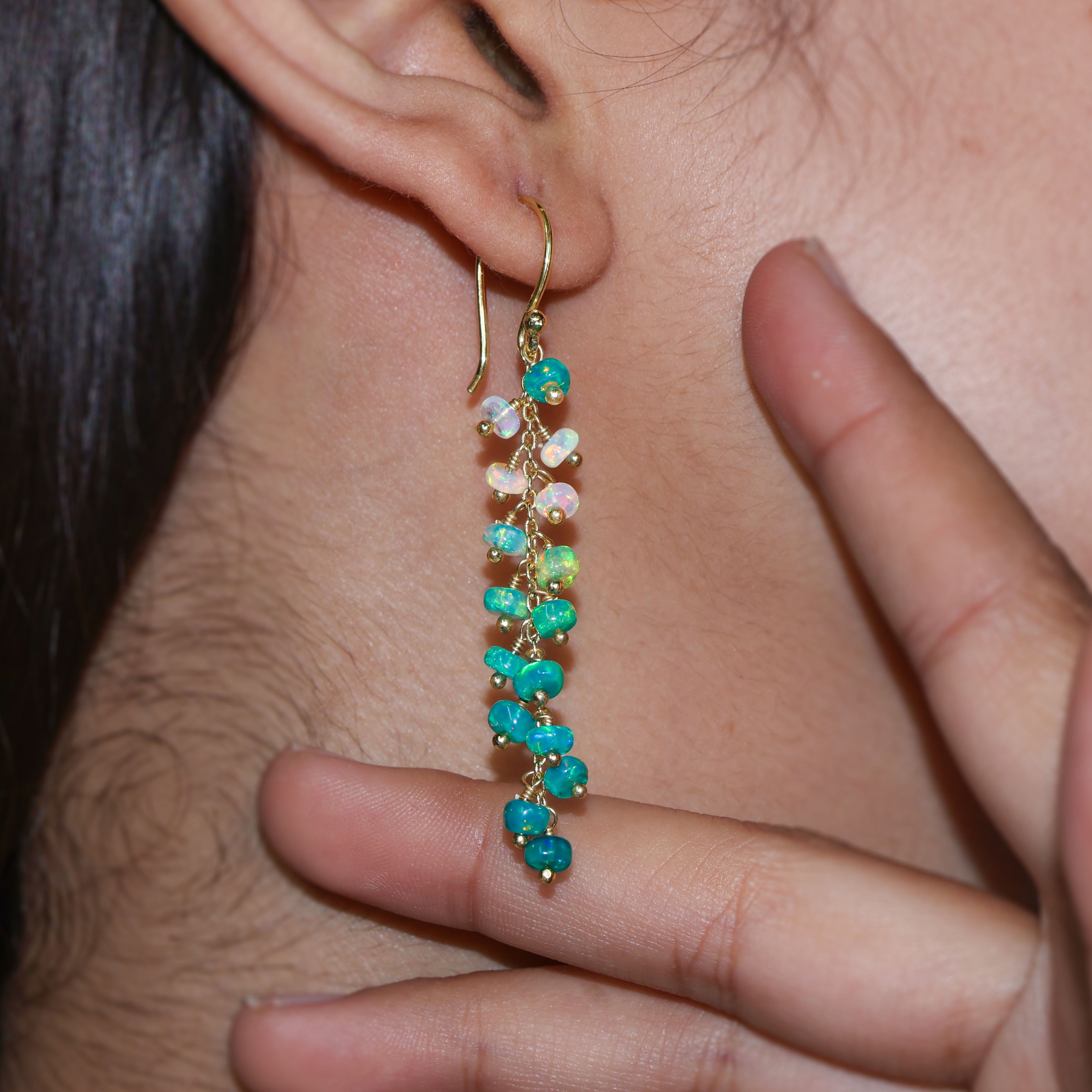 Women's Ethiopian Opal Beaded Dangel drop Earrings