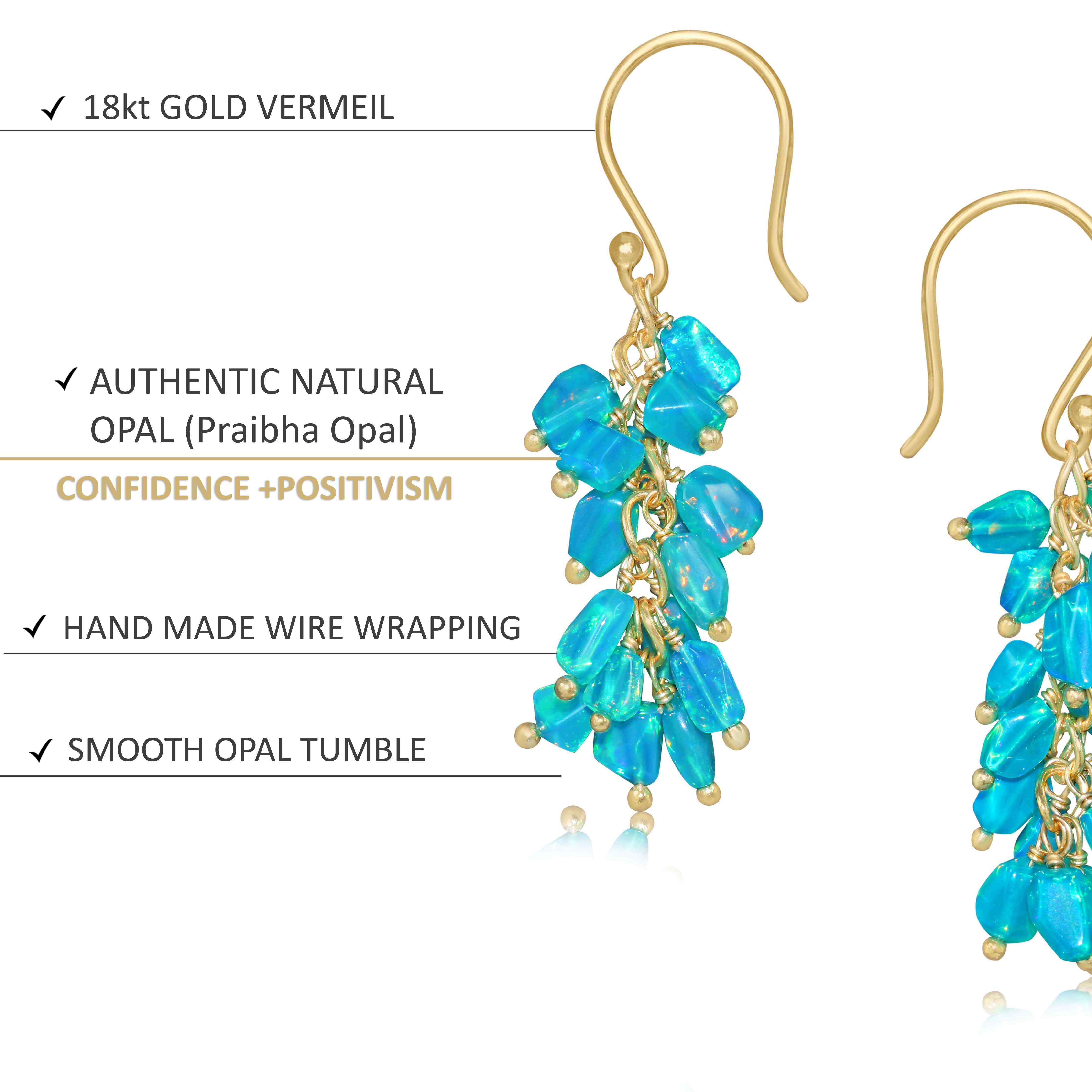 Natural Paraiba Opal Tumble Shape Beaded Cluster Earrings
