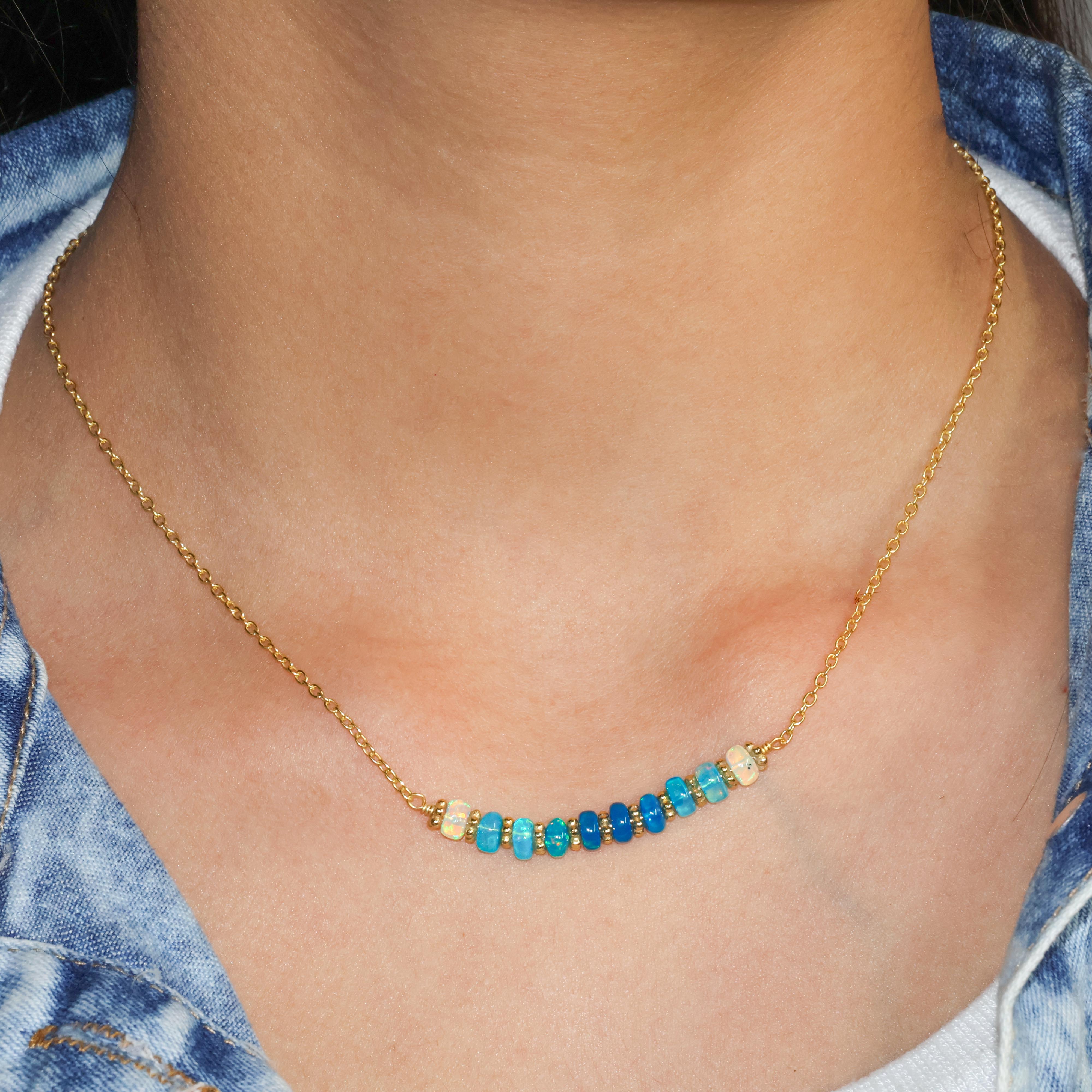 Natural Paraiba Opal Bar Chain Necklace for Women