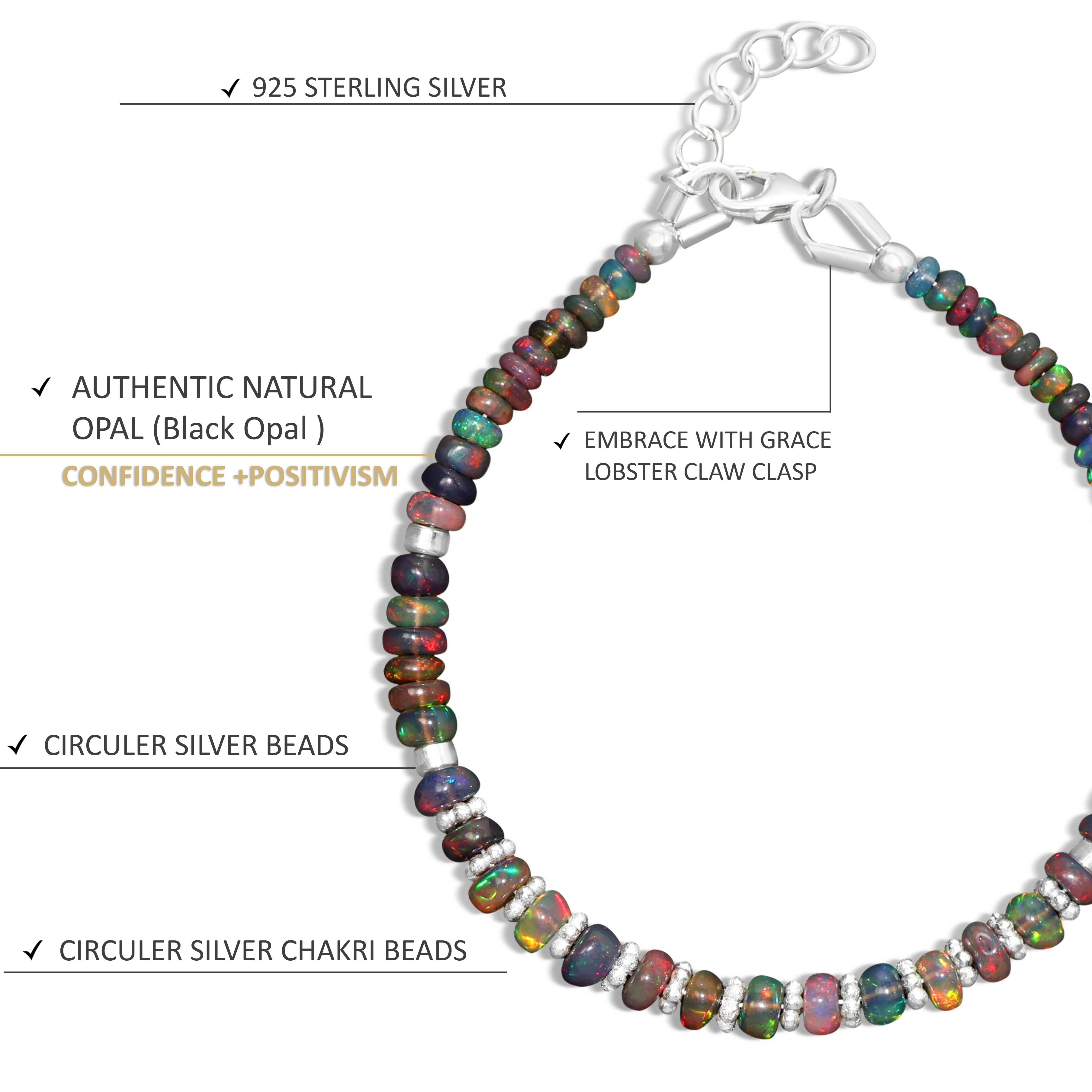 Black opal bracelet with silver chakri beads