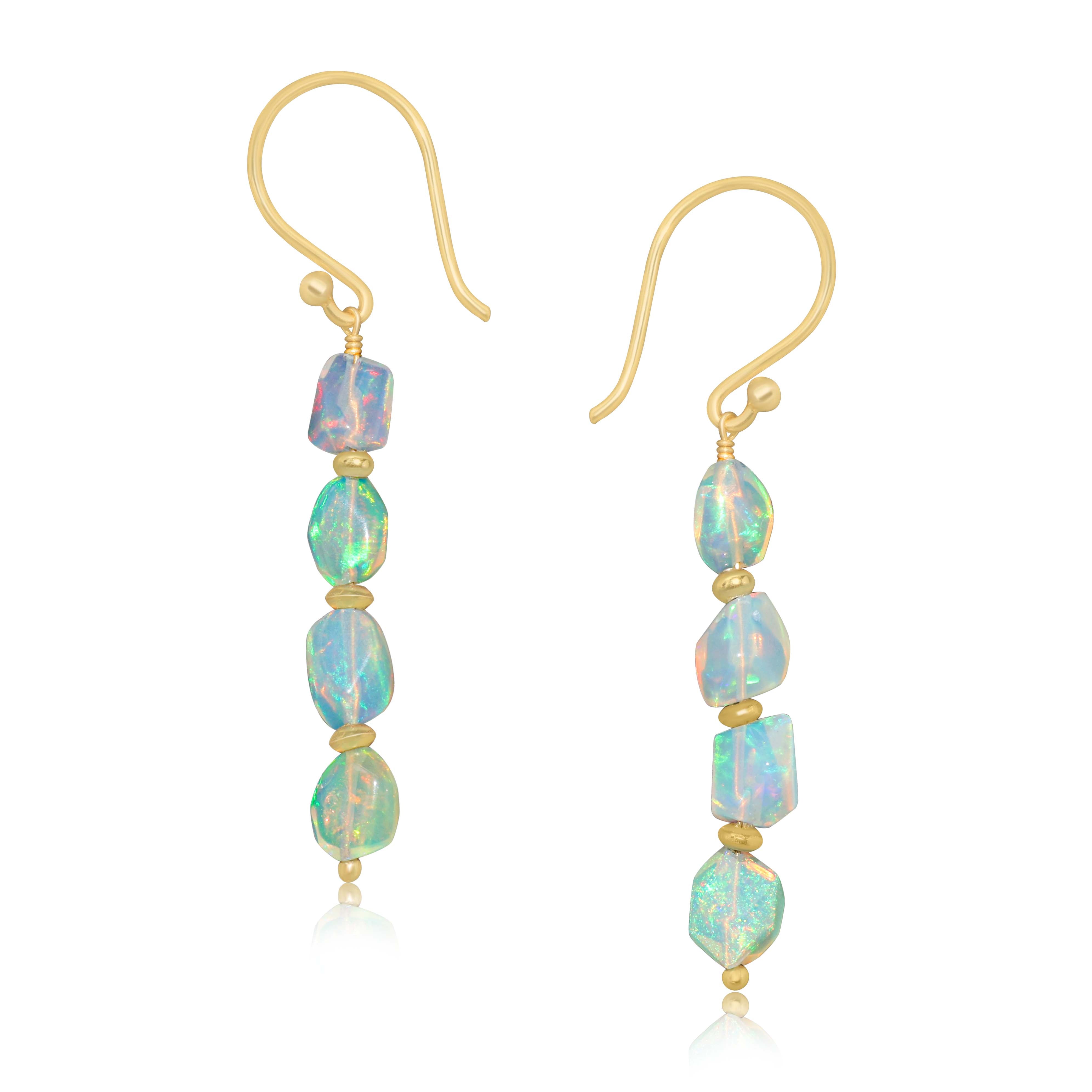 Natural White Opal Tumble Bead Linear Dangle Earrings