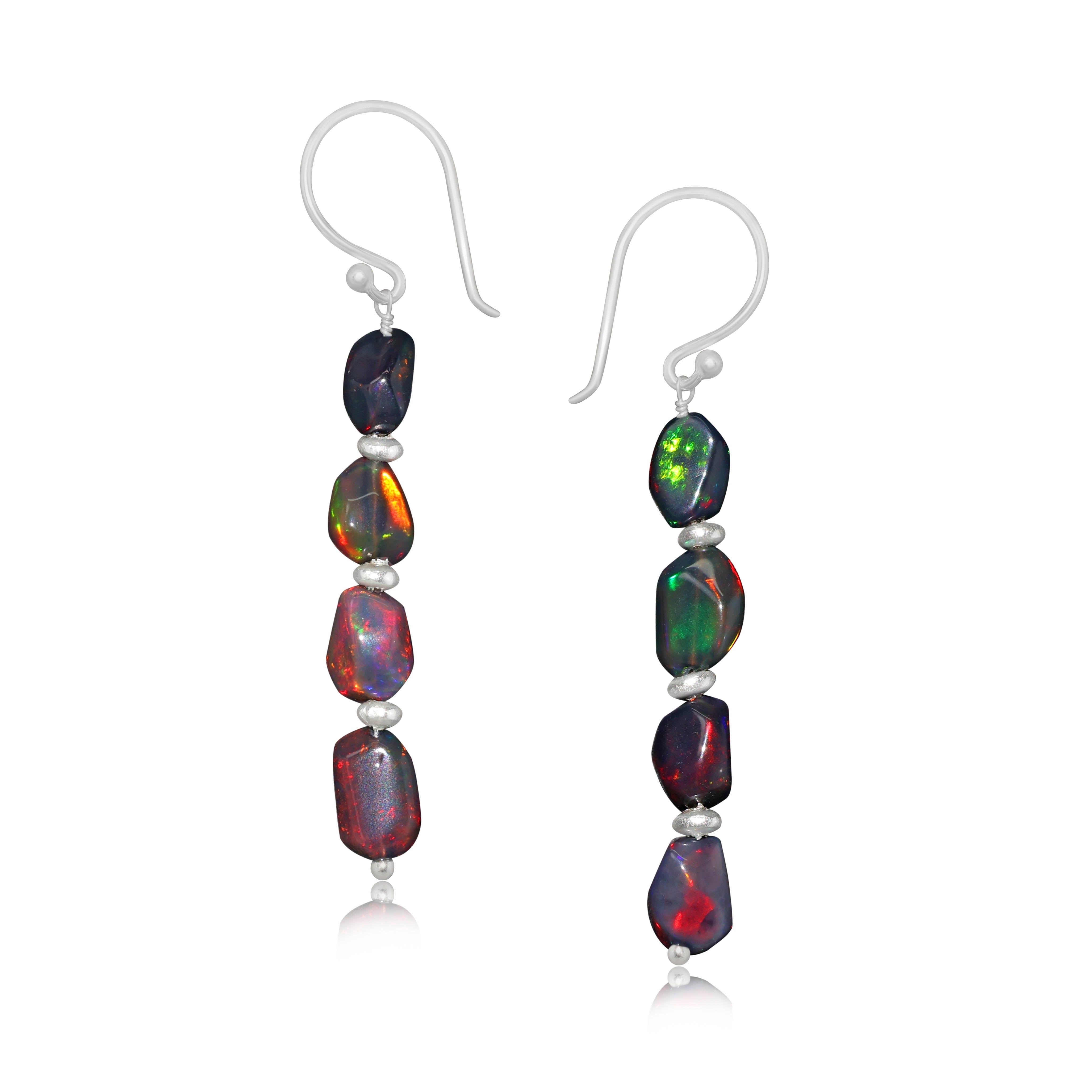 silver black opal dangle earrings