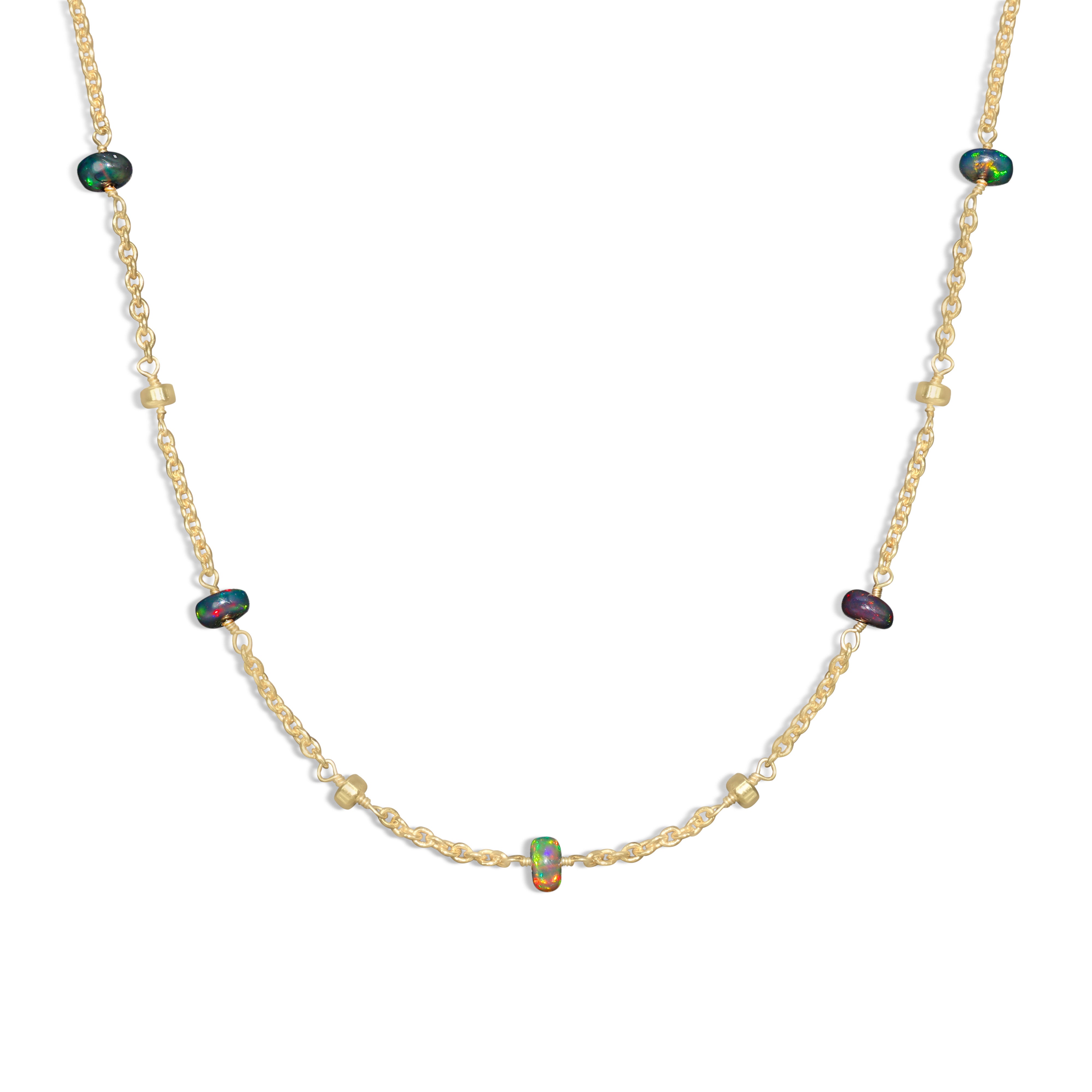 Black opal Cable Chain Pendant Necklace