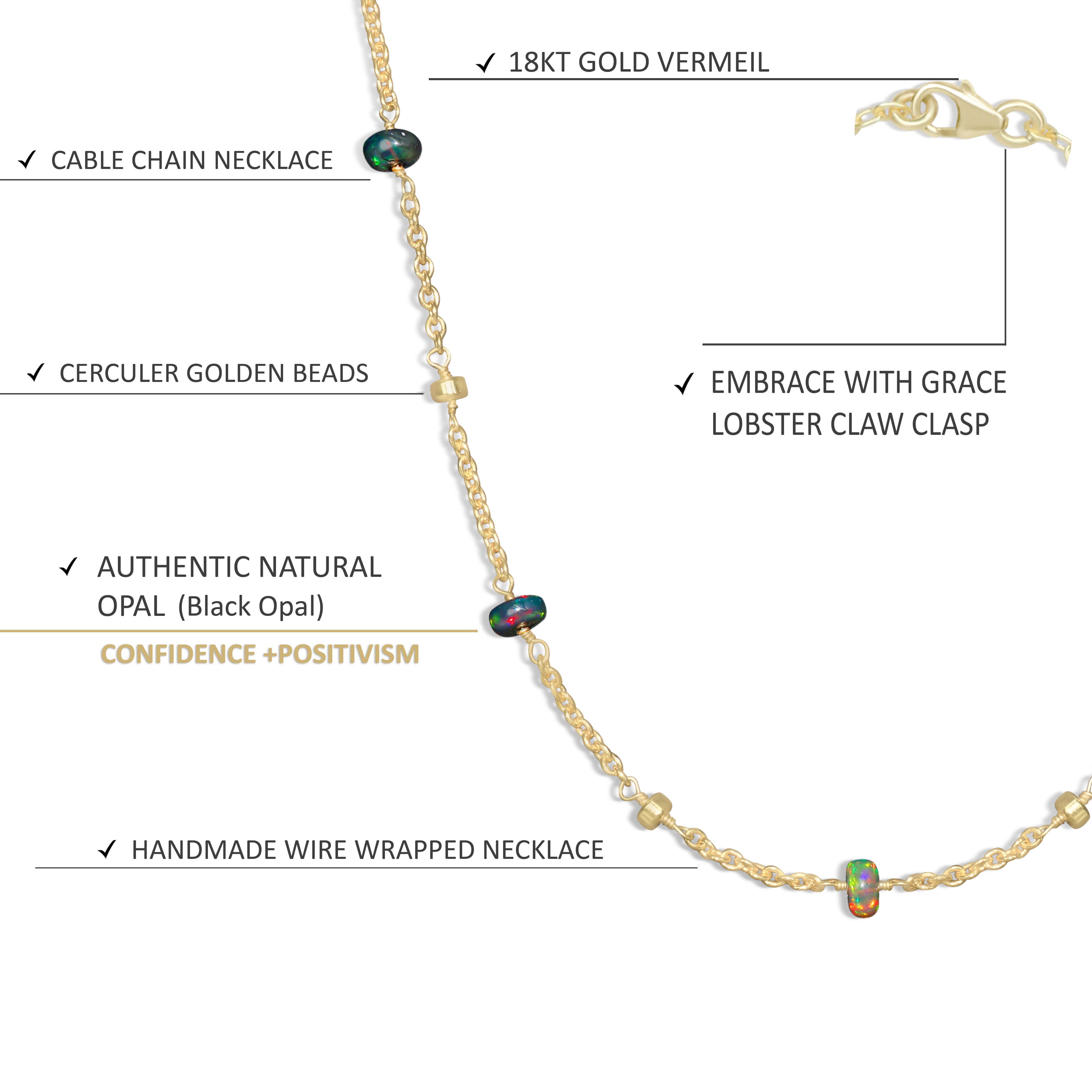 Black opal Cable Chain Pendant Necklace