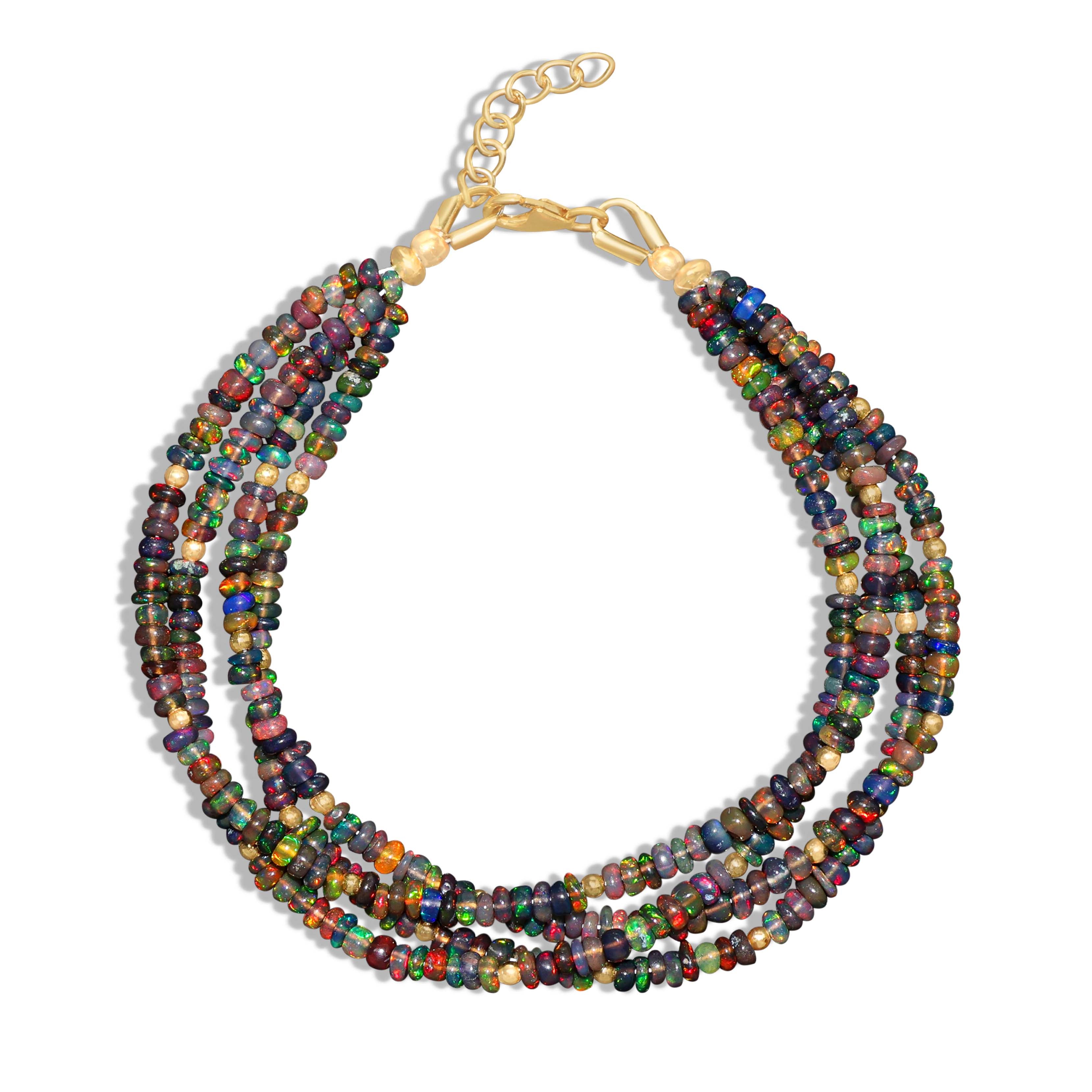 Black Opal Beaded Four Strand Handmade Bracelet