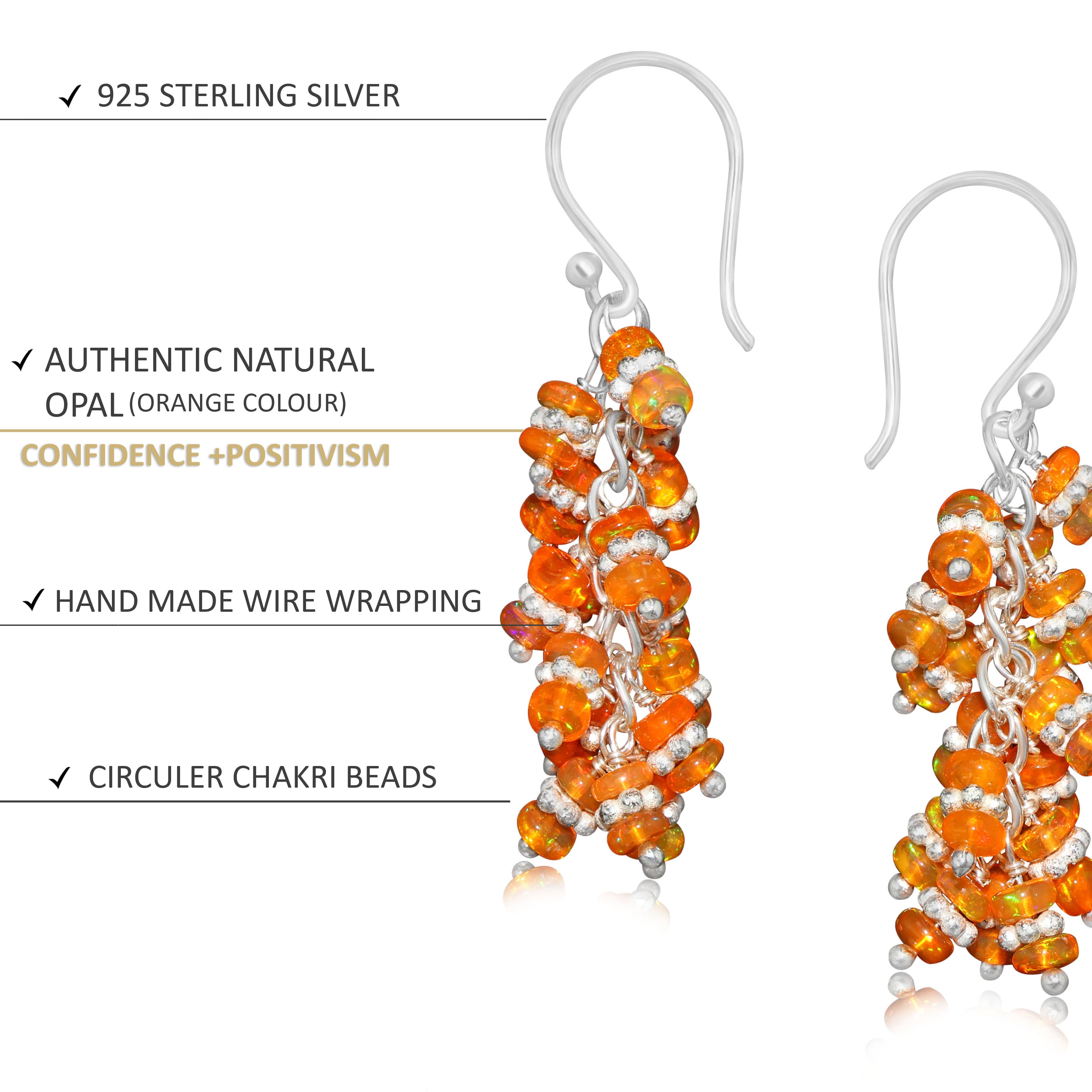 Fire Orange Opal Beaded Hadmade Dangle Earrings