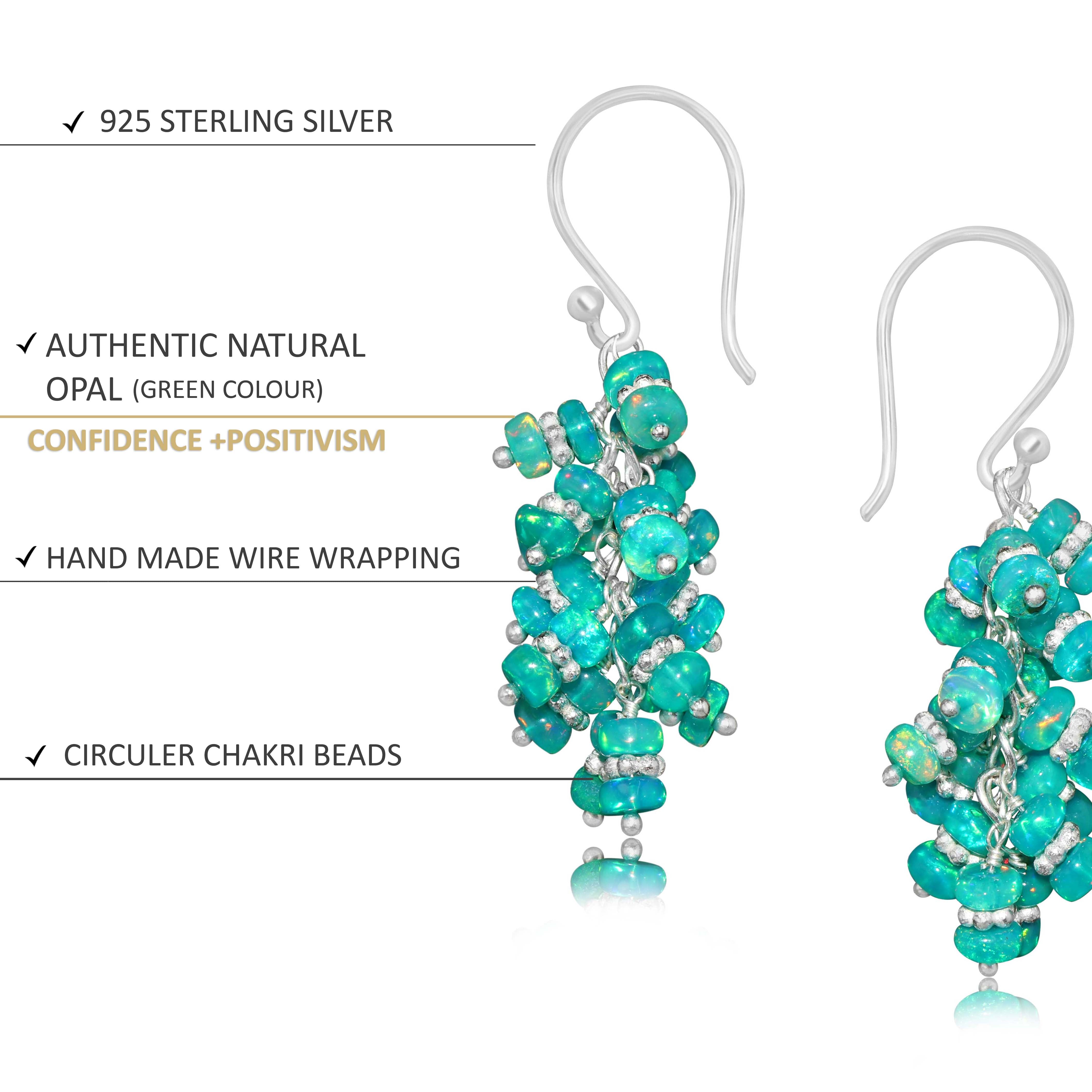 Natural Green Opal Beaded Chakri Style Cluster Earrings
