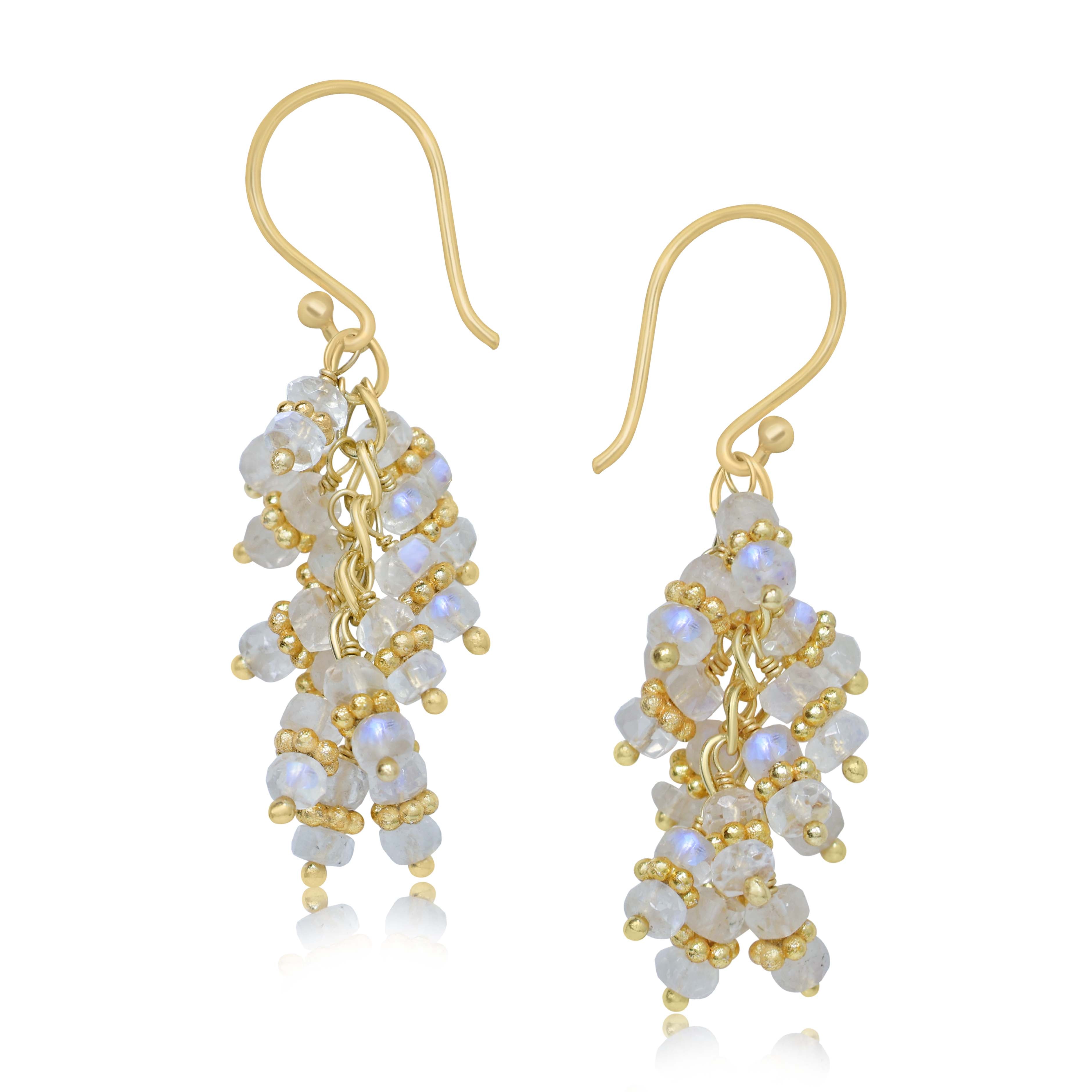 White Rainbow Moonstone Beads Chakri Style Earrings