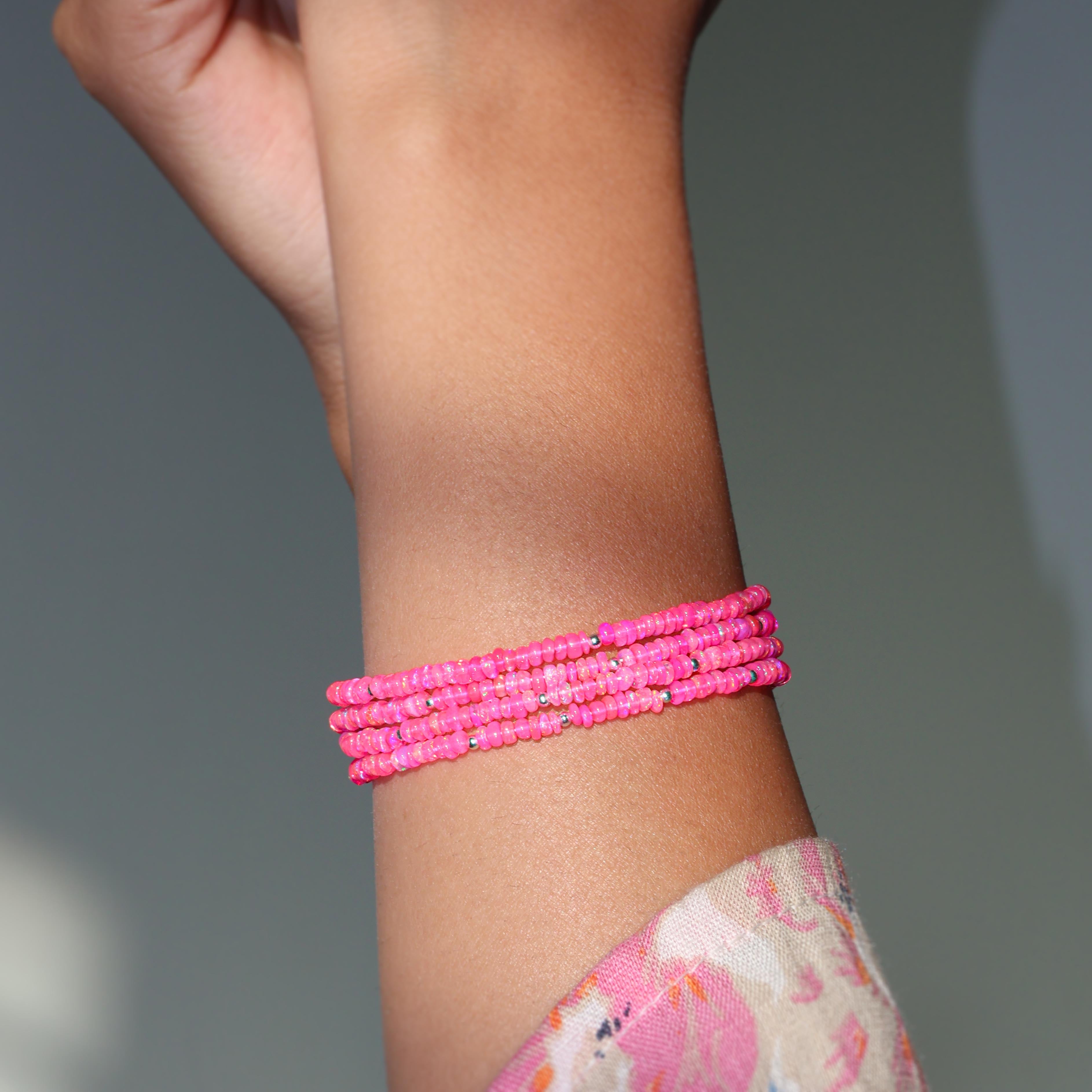 Pink Opal Beads Four Strand Handmade Bracelet