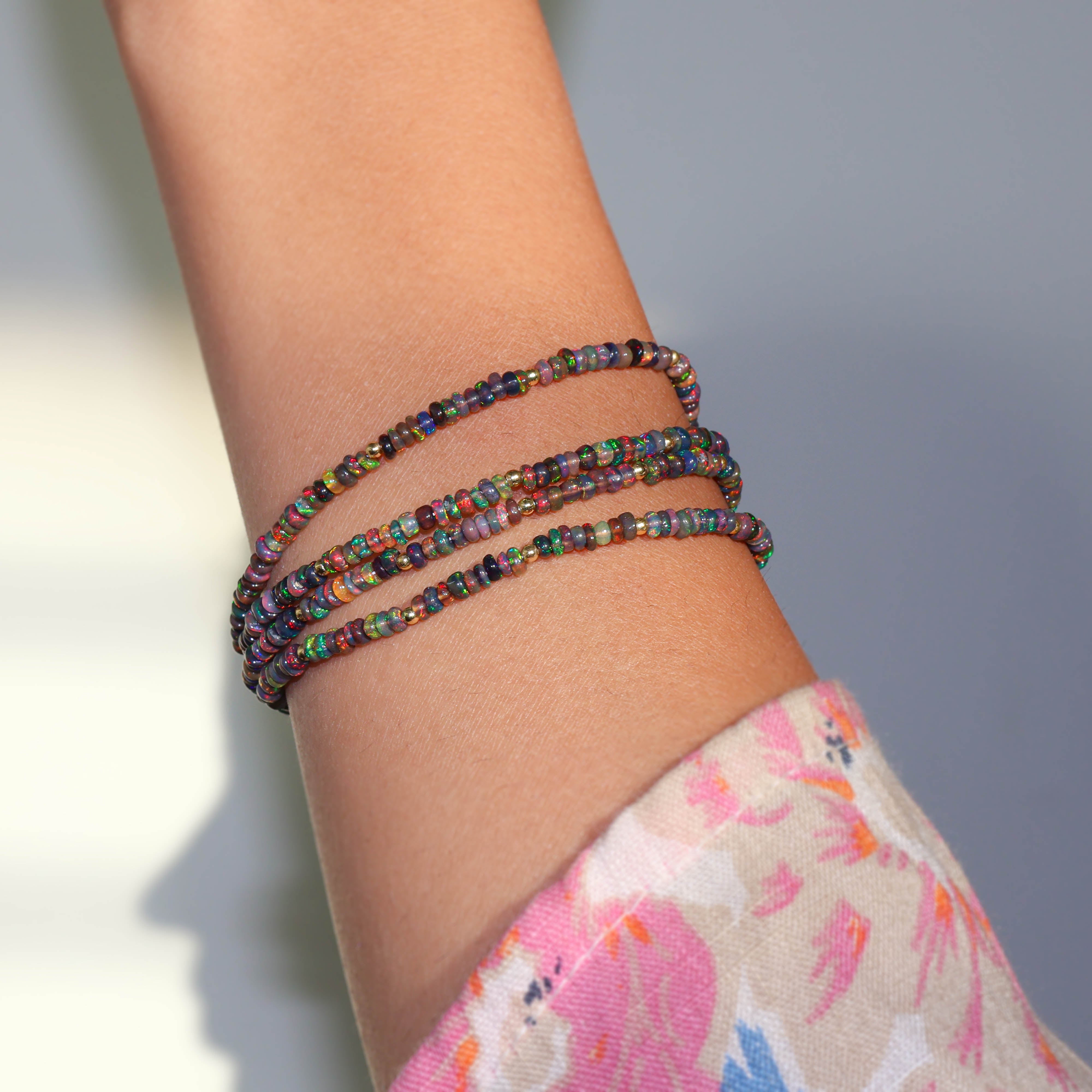 Black Opal Beaded Four Strand Handmade Bracelet