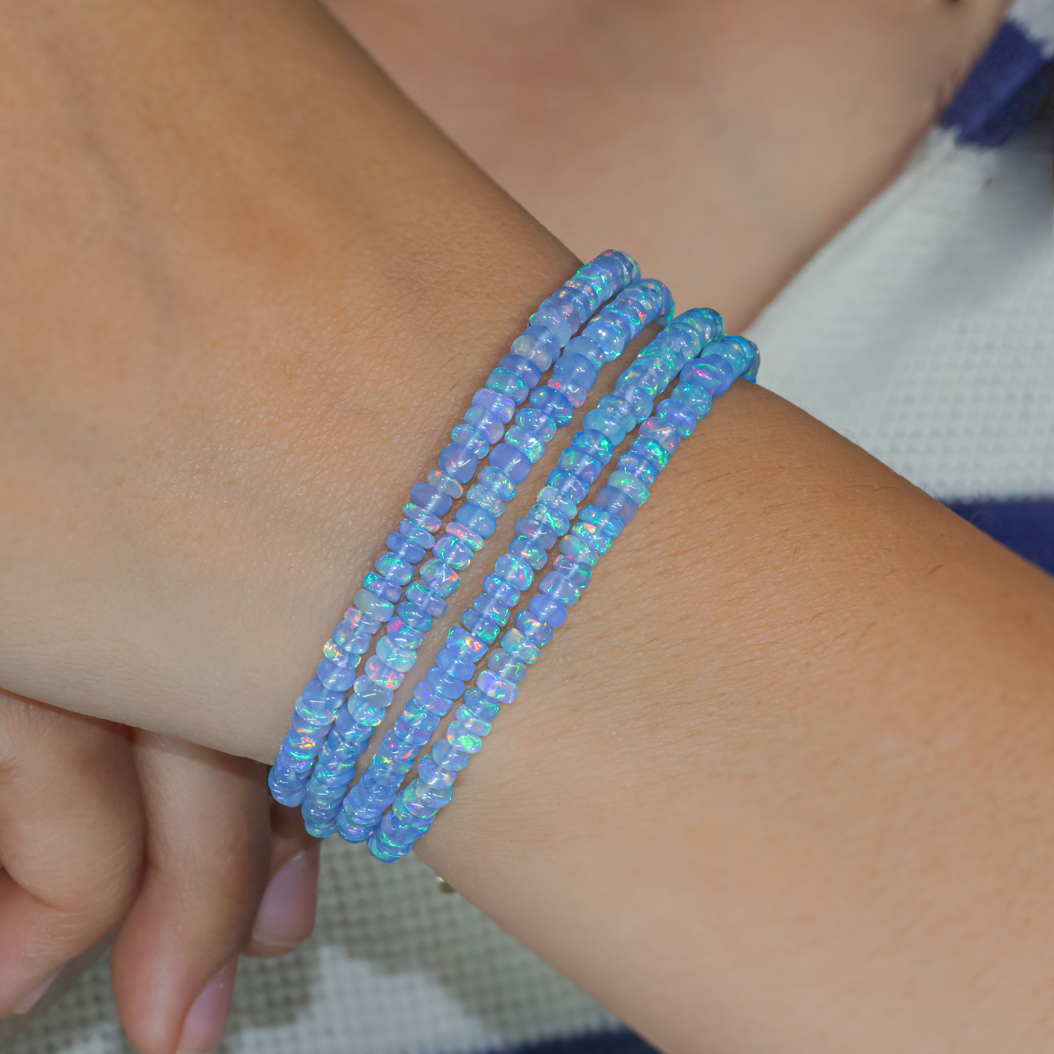 Natural Blue Opal 4 Strand Plain Beaded Bracelet
