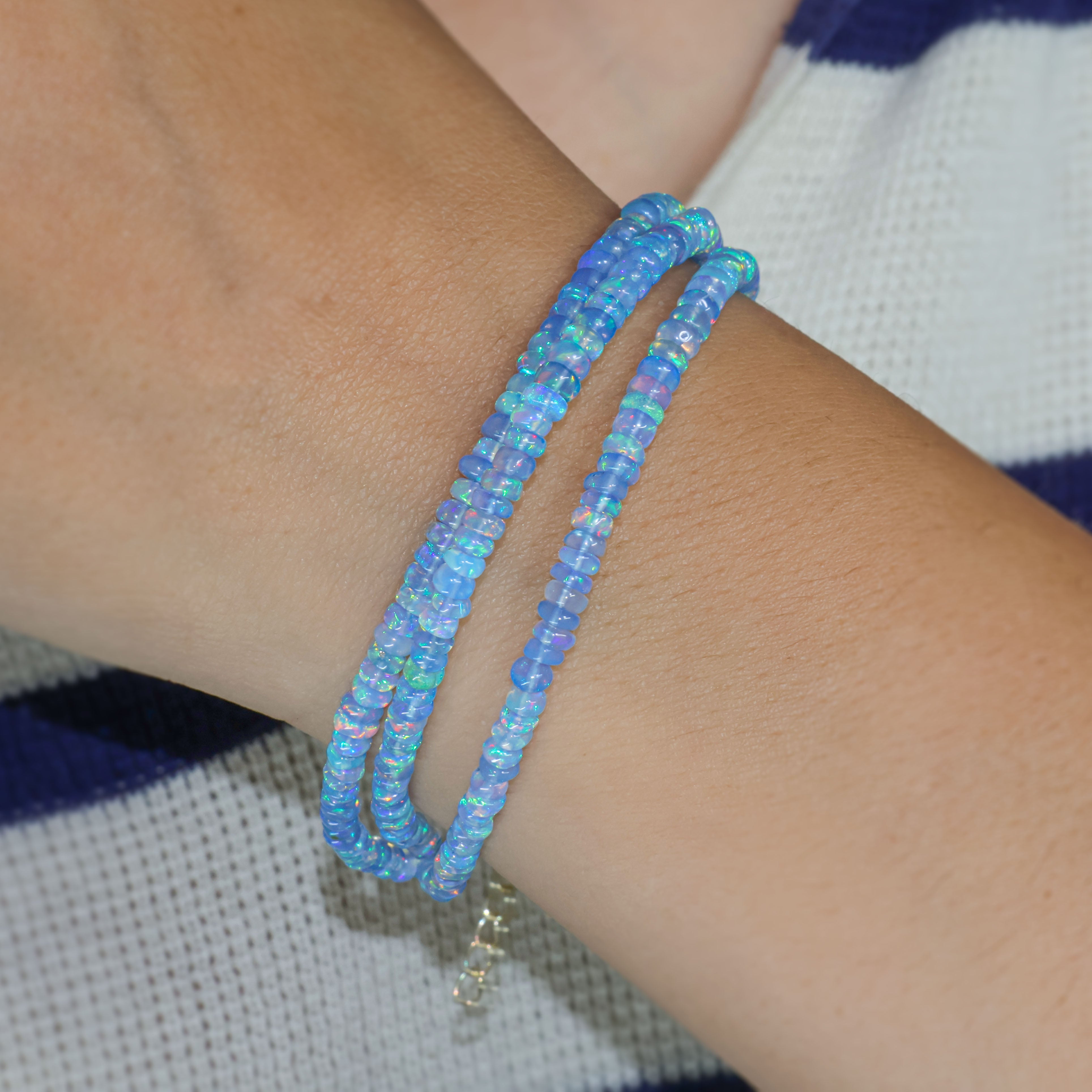 Natural Blue Opal 3 Strand Plain Beaded Bracelet