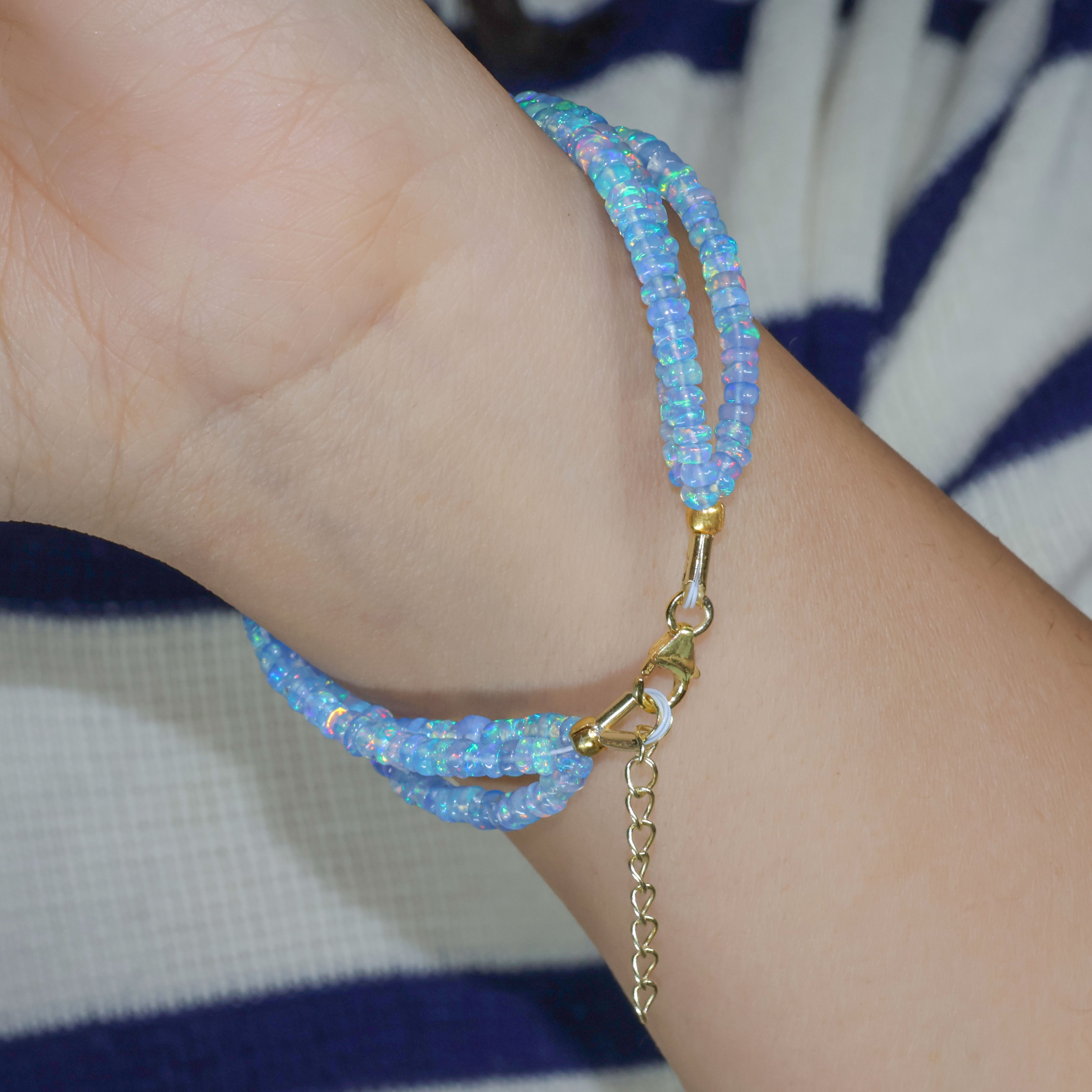 Natural Blue Opal 3 Strand Plain Beaded Bracelet