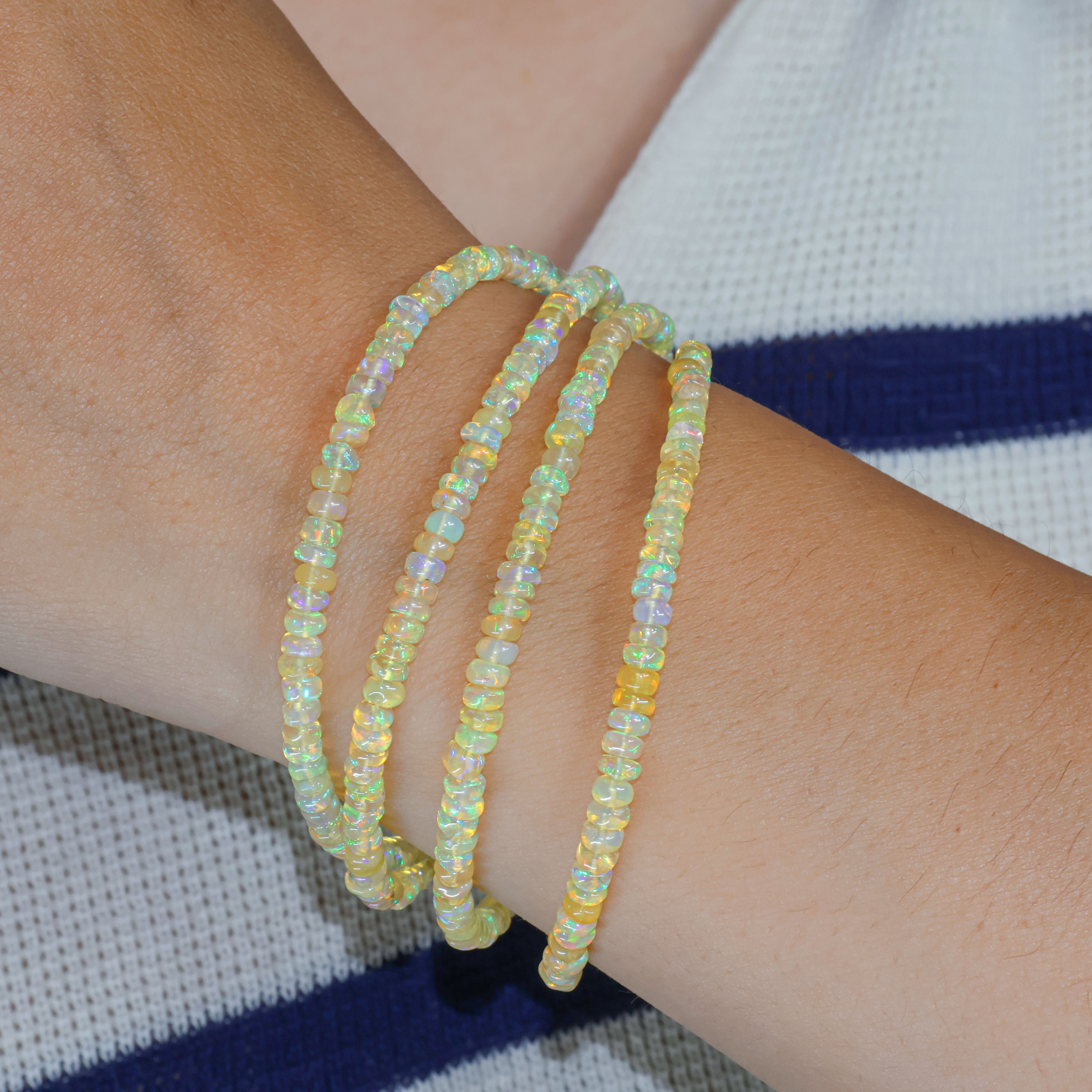 Natural Yellow Opal 4 Strand Plain Beaded Bracelet