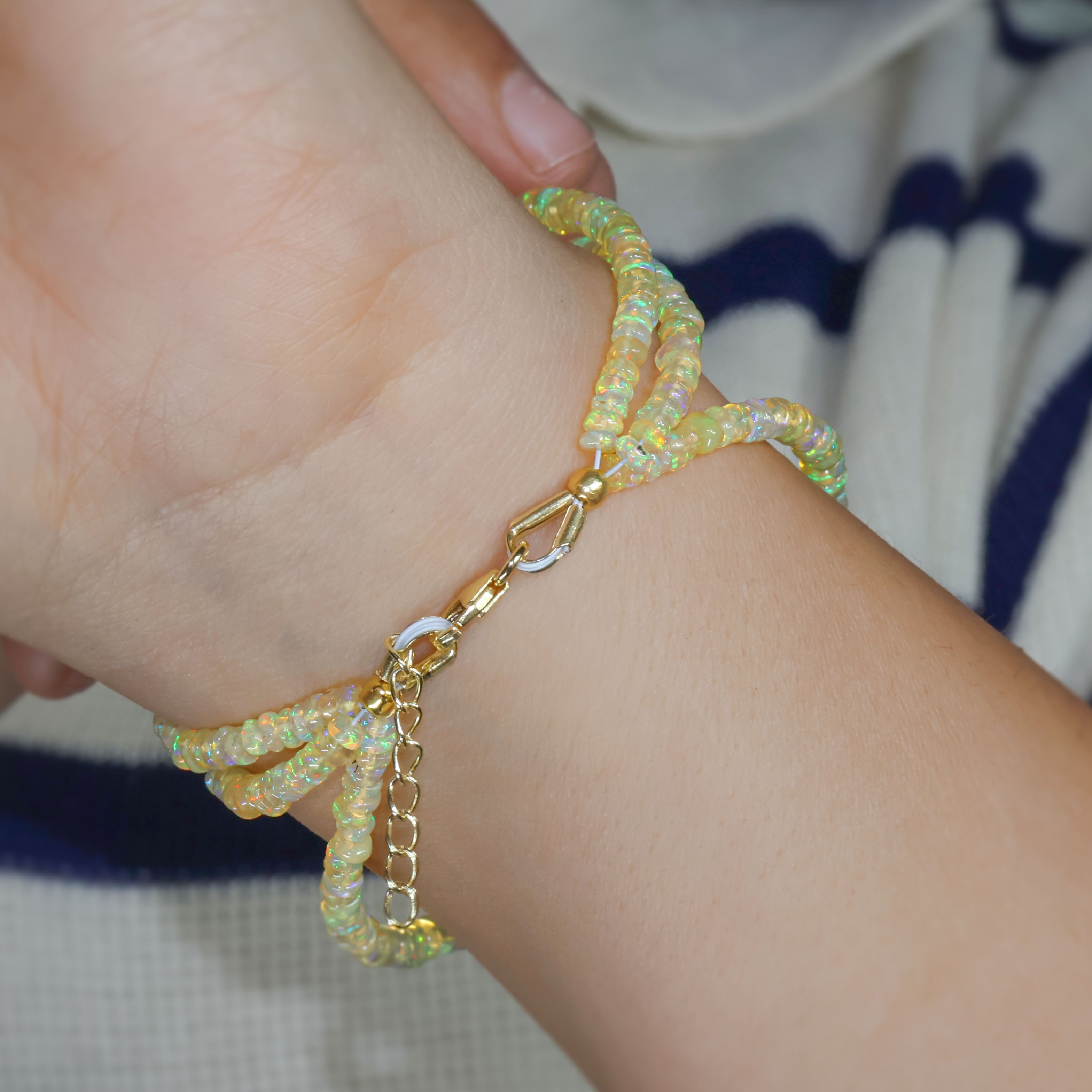 Natural Yellow Opal 3 Strand Plain Beaded Bracelet