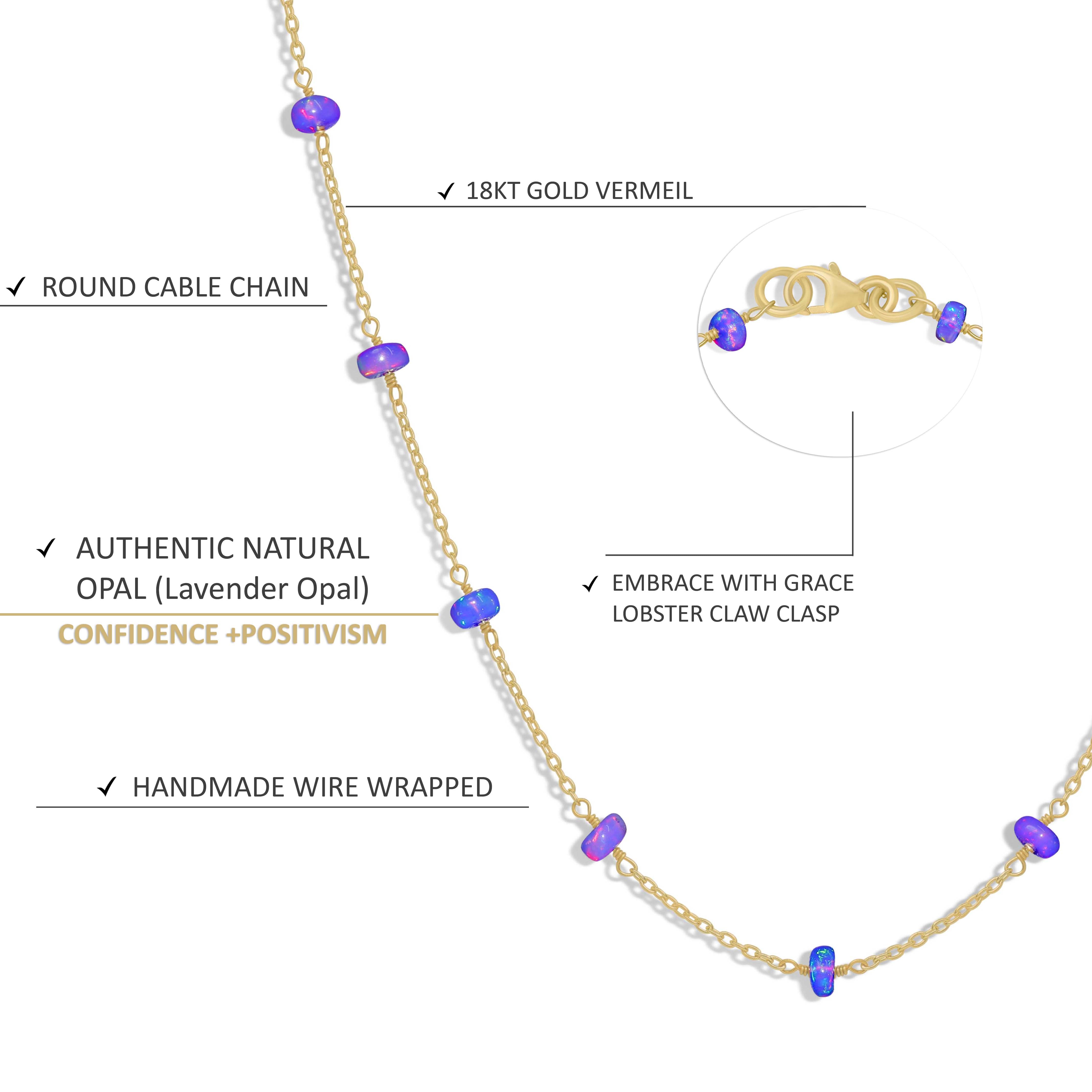 Beaded Chain Necklace for Women Natural Lavender Opal