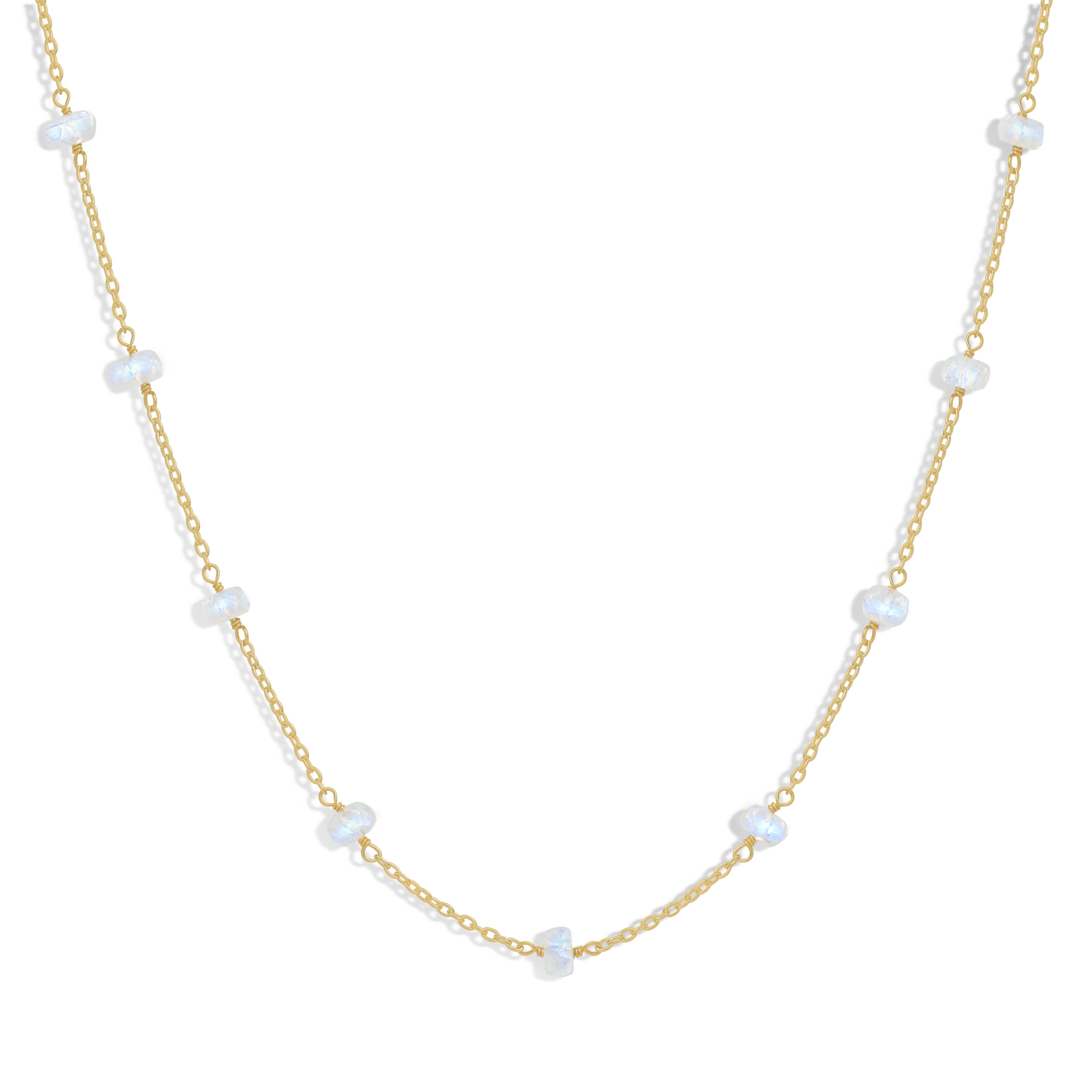 Beaded Chain Necklace for Women Natural Rainbow Moonstone