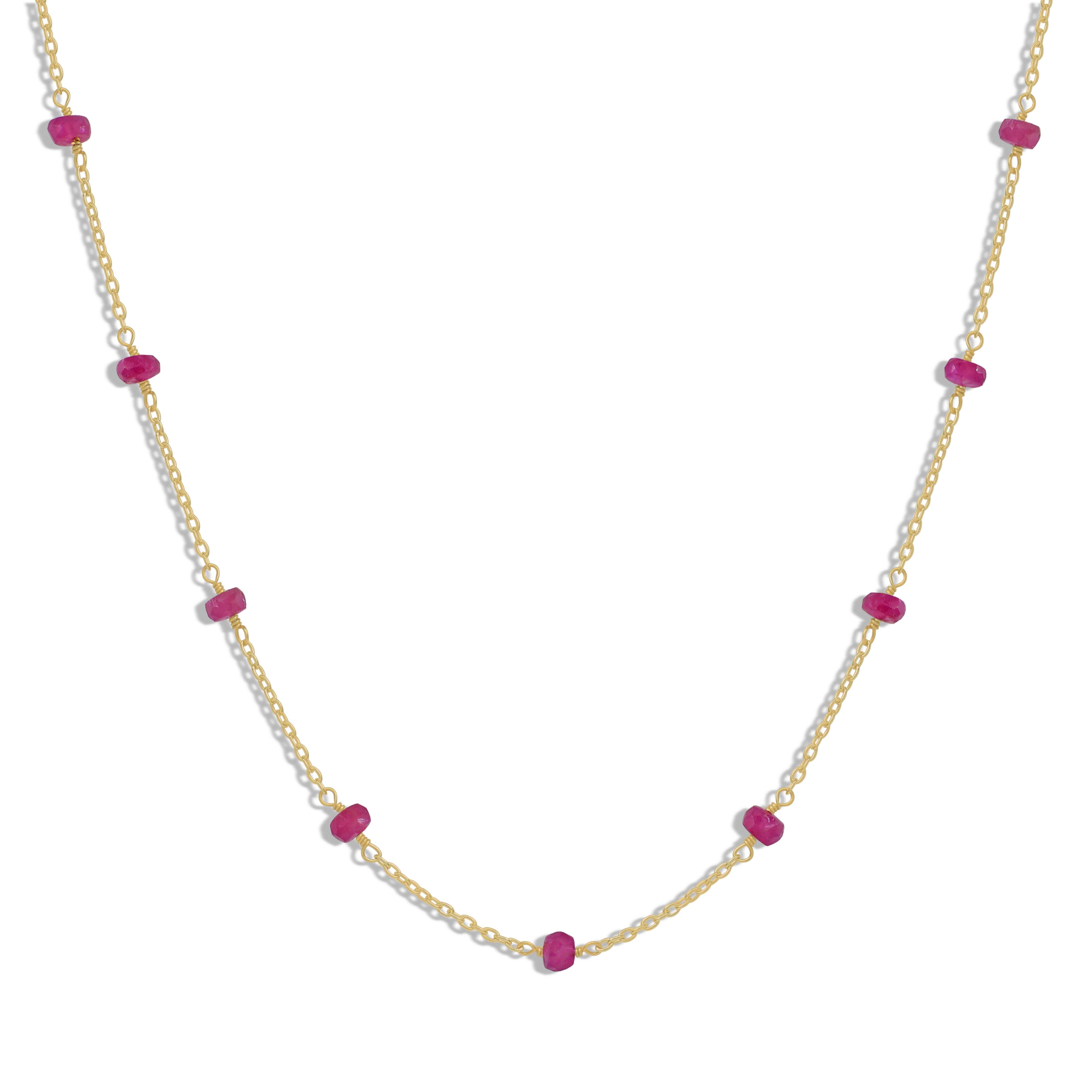 Beaded Chain Necklace for Women Natural Pink Ruby