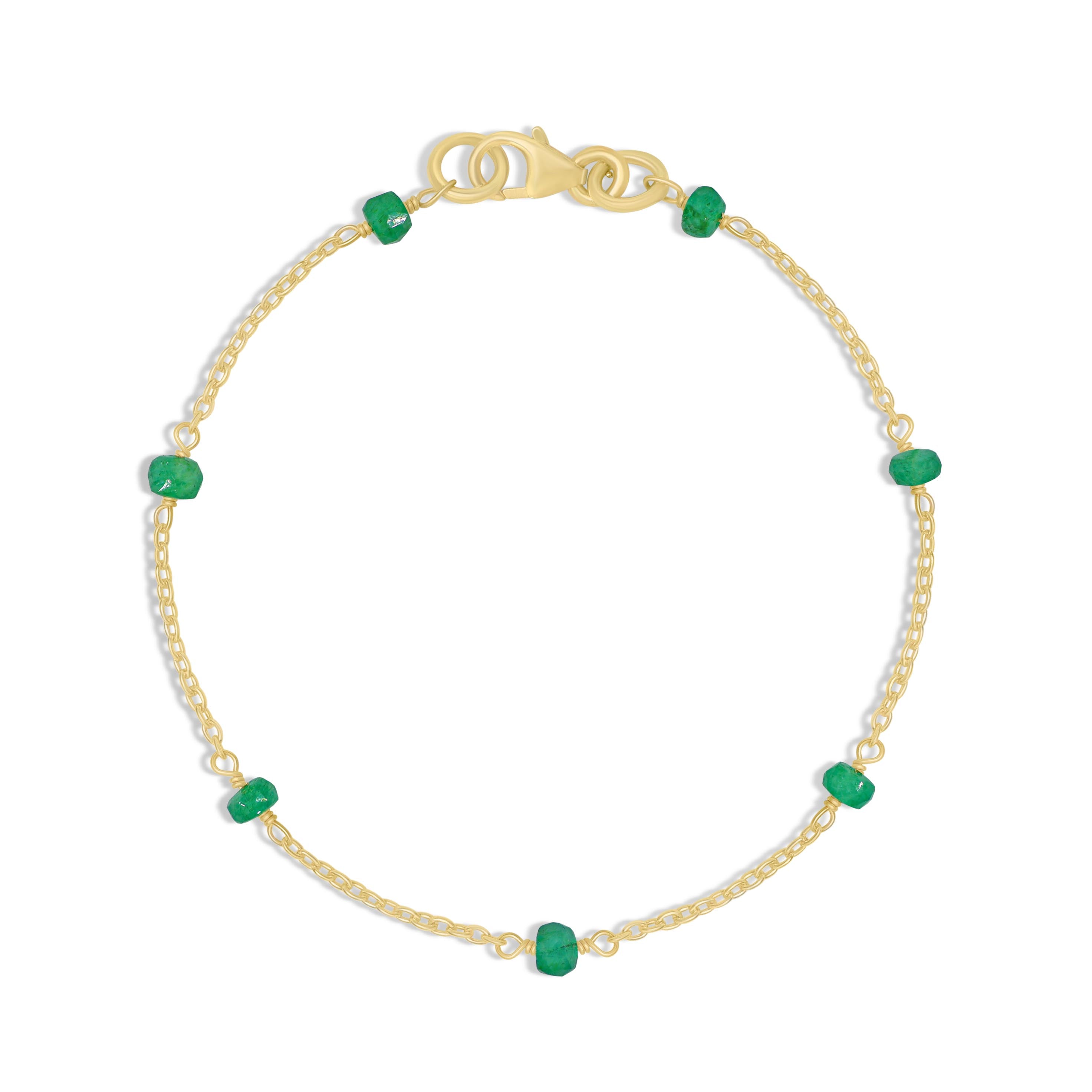 Natural Emerald Rondelle Minimalist Chain Beaded Bracelet
