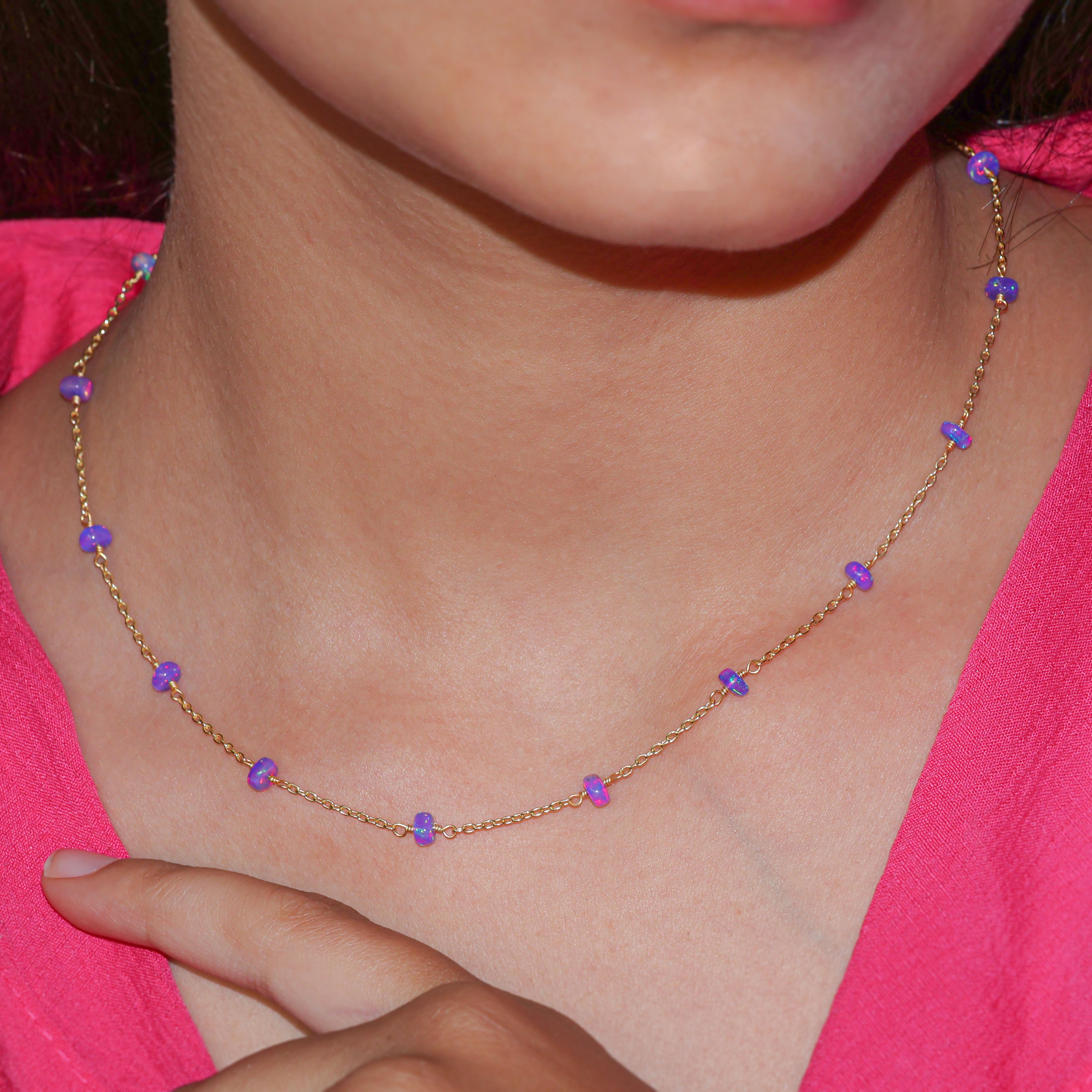 Beaded Chain Necklace for Women Natural Lavender Opal