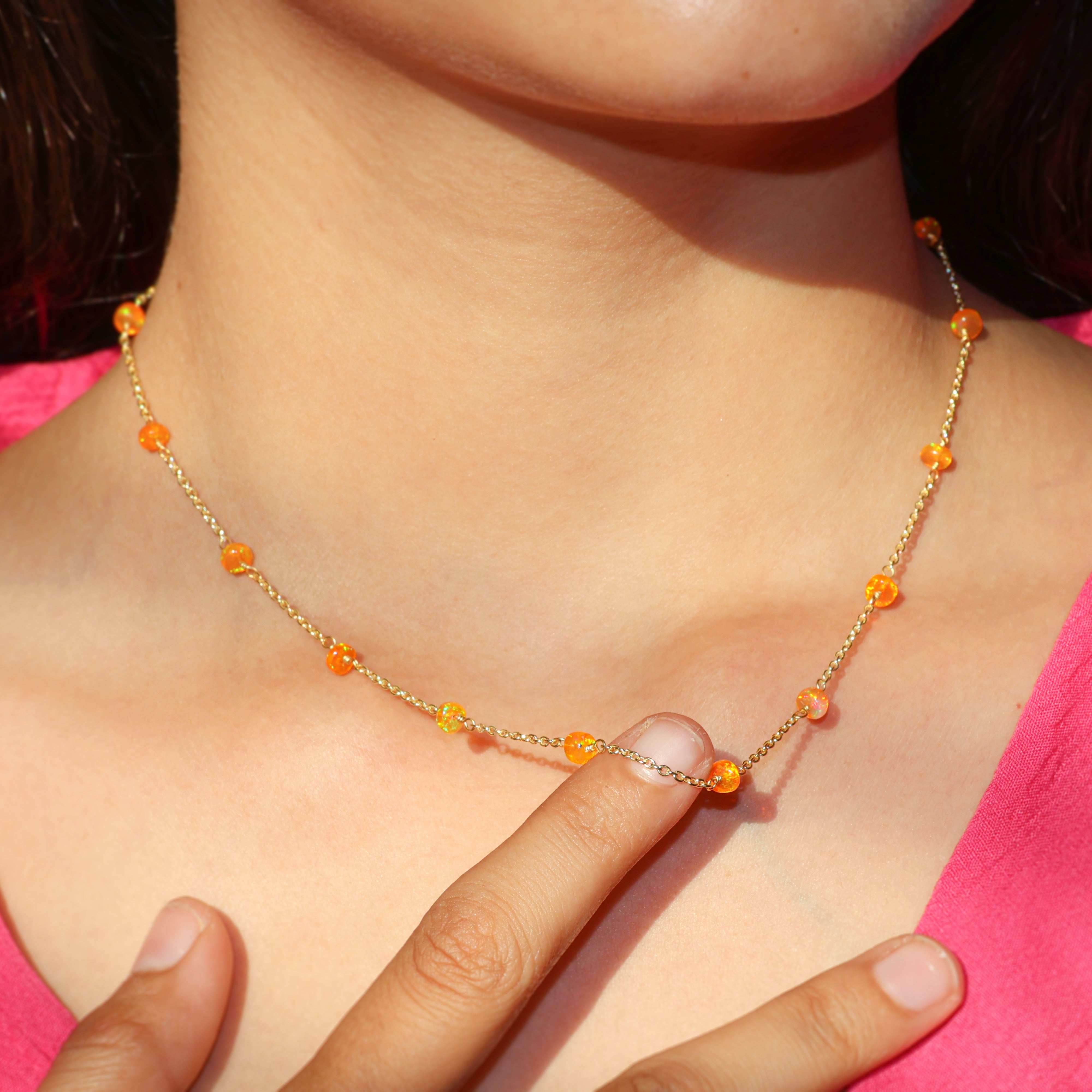 Beaded Chain Necklace for Women Natural Orange Opal