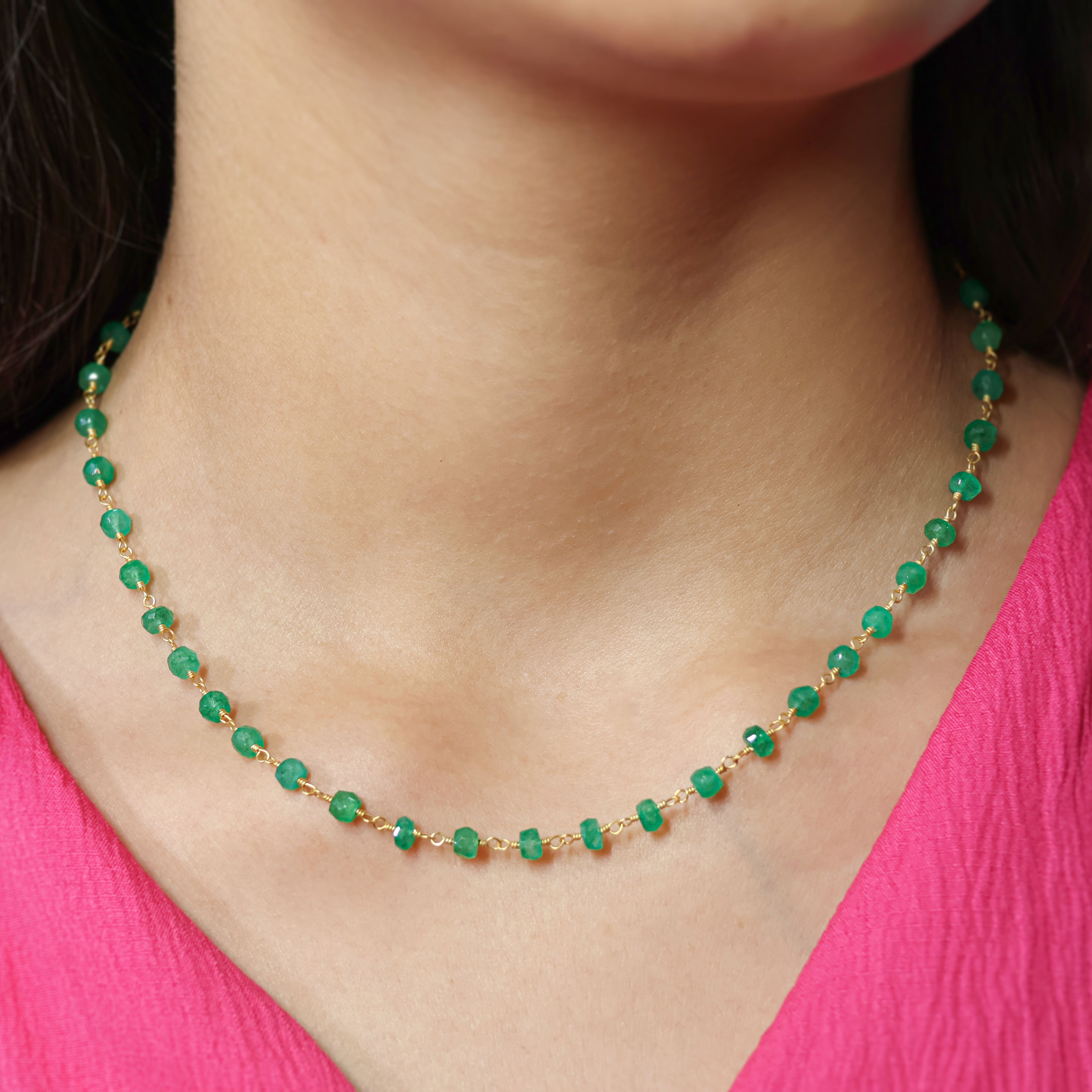 Emerald Smooth Beads Necklace With 18kt Gold Vermeil For Women