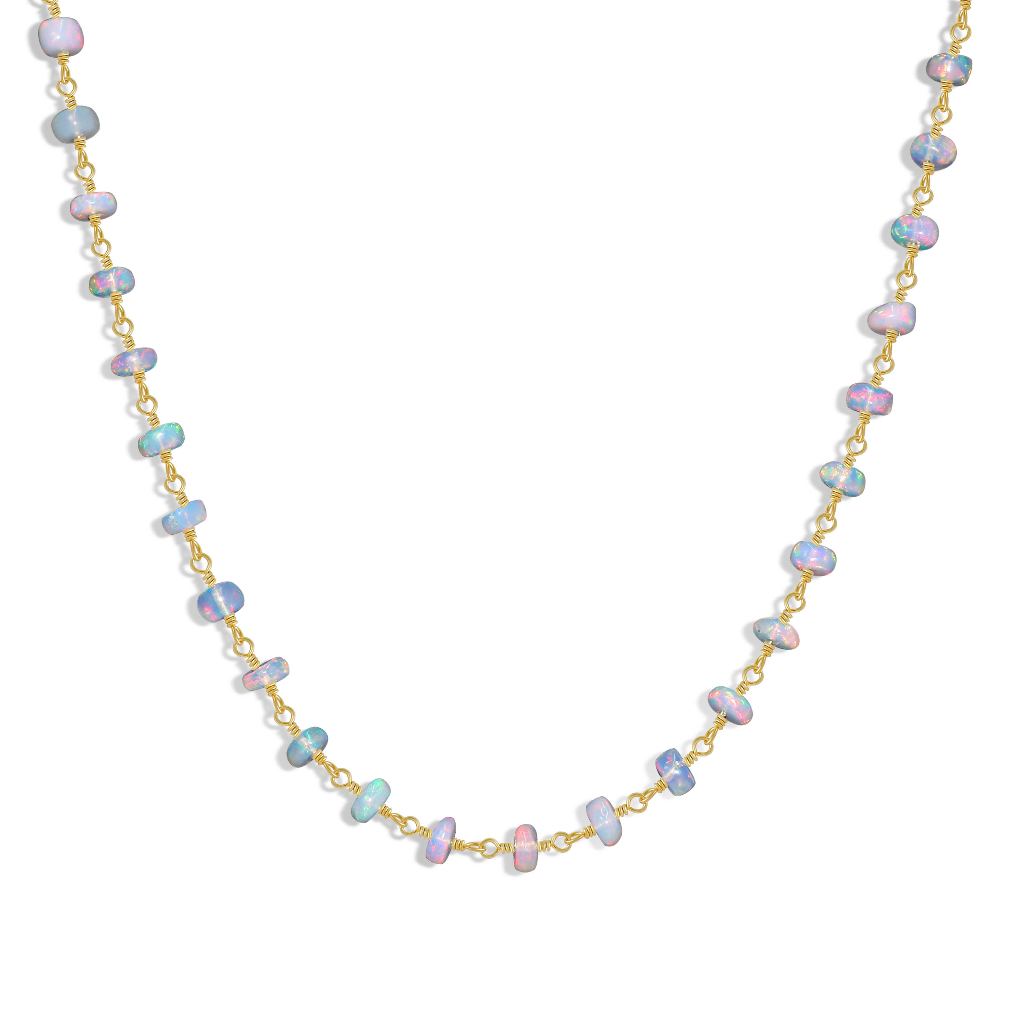 White Opal Beaded Necklace For Her