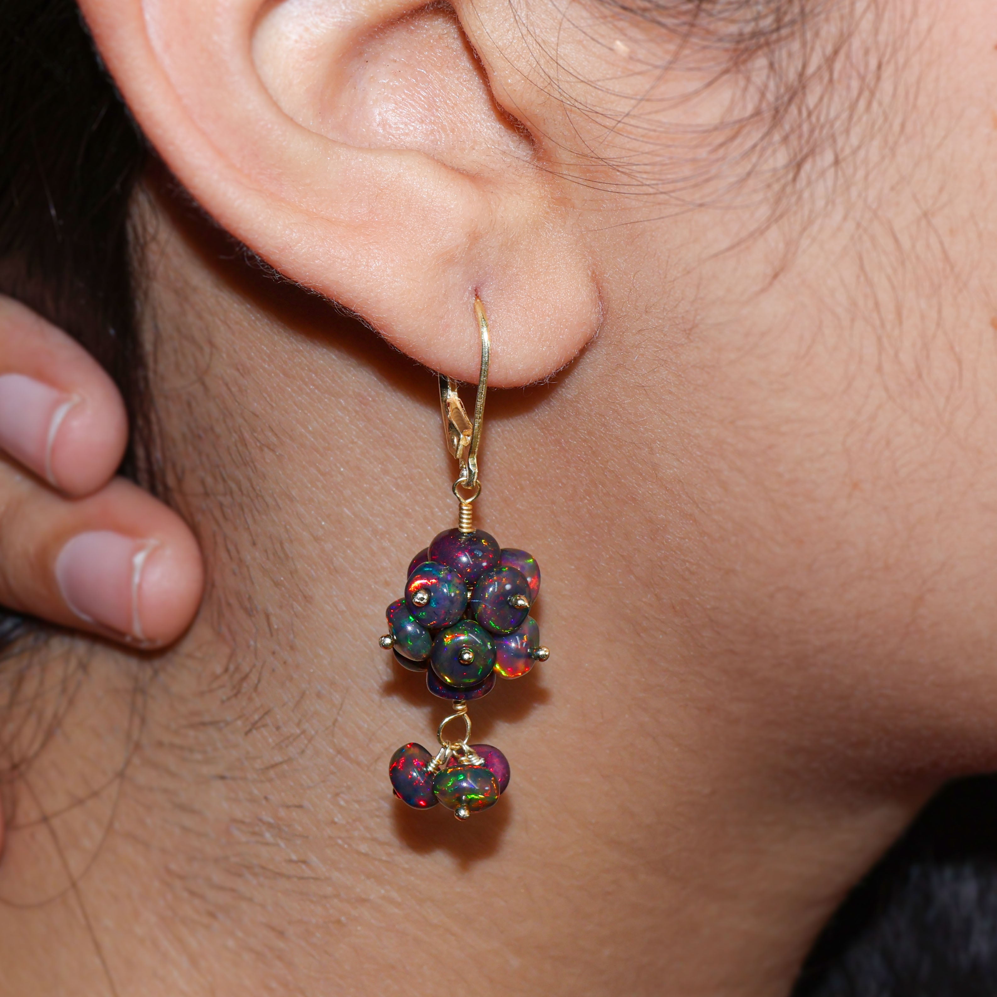 BLACK OPAL BEADED EARRING