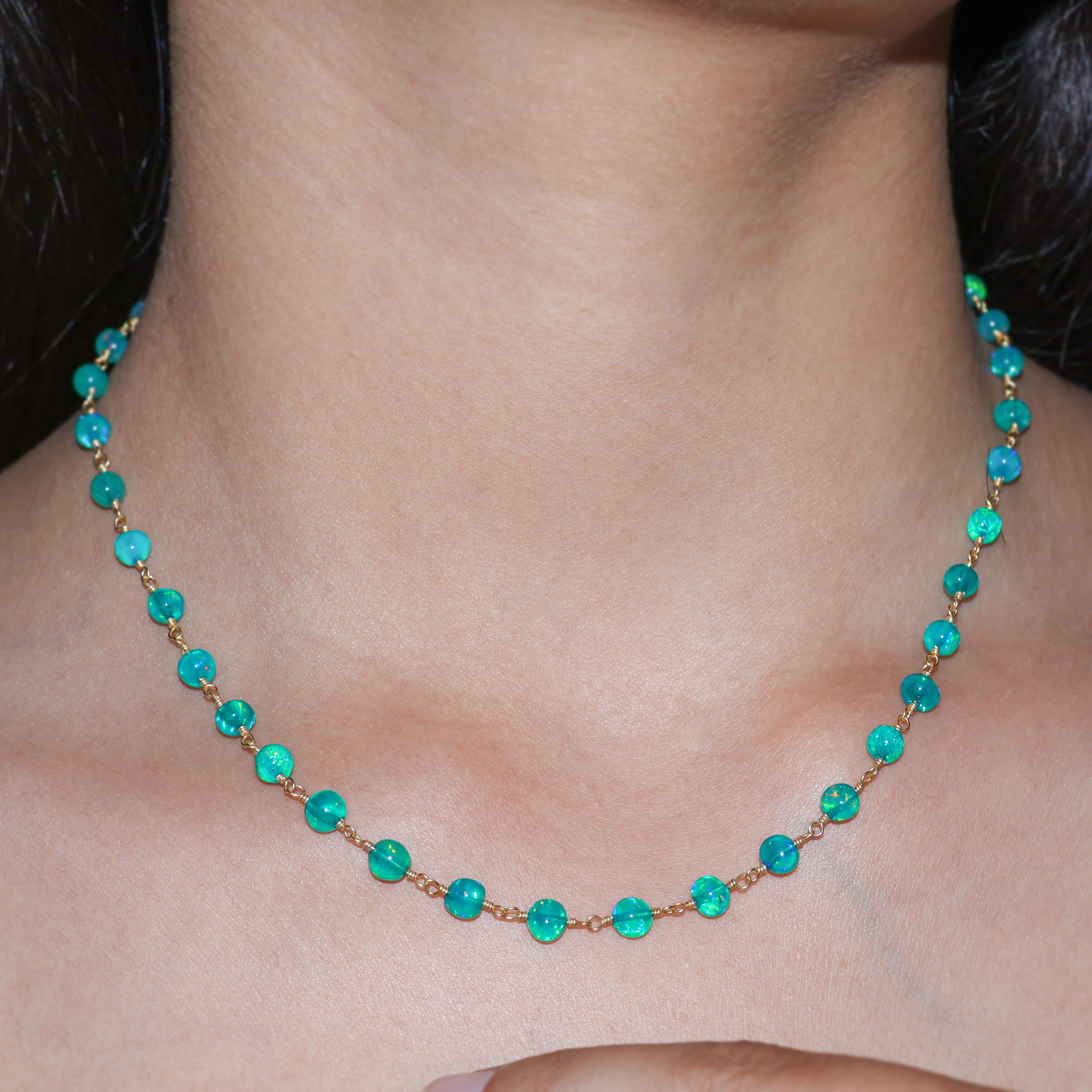PARAIBA BEADED WIRE WRAPPED NECKLACE