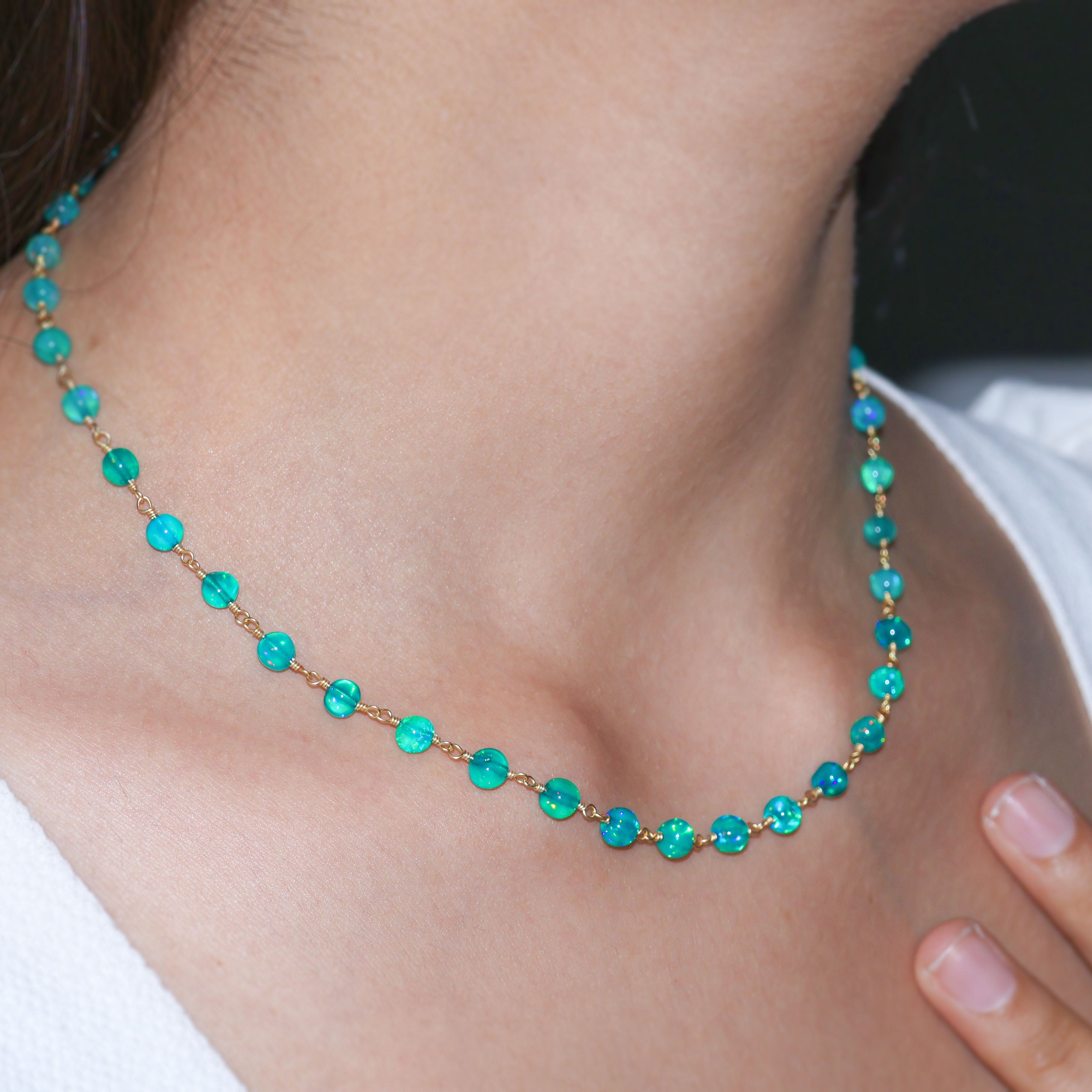 PARAIBA BEADED WIRE WRAPPED NECKLACE