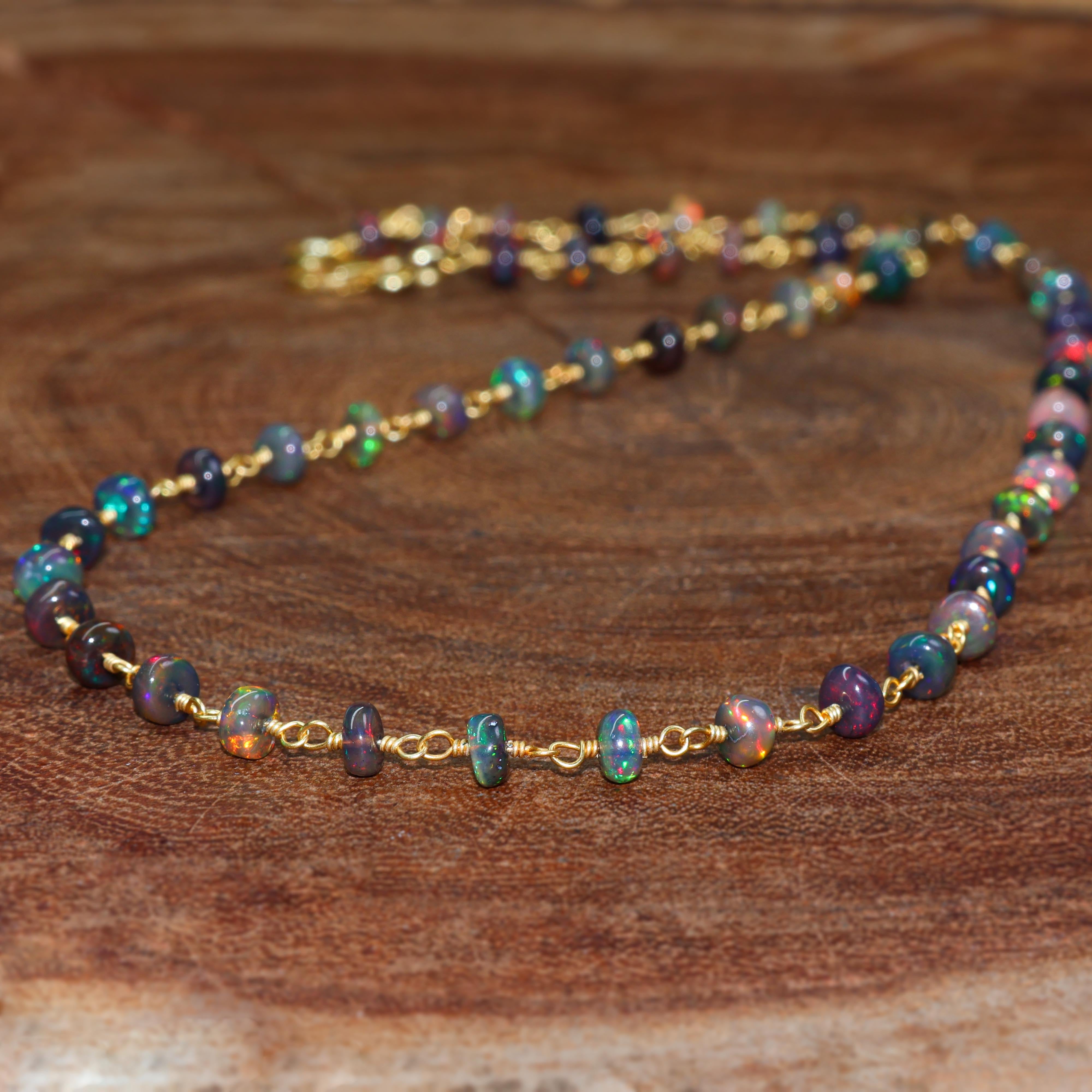 BLACK OPAL BEADED WIRE WRAPPED NECKLACE