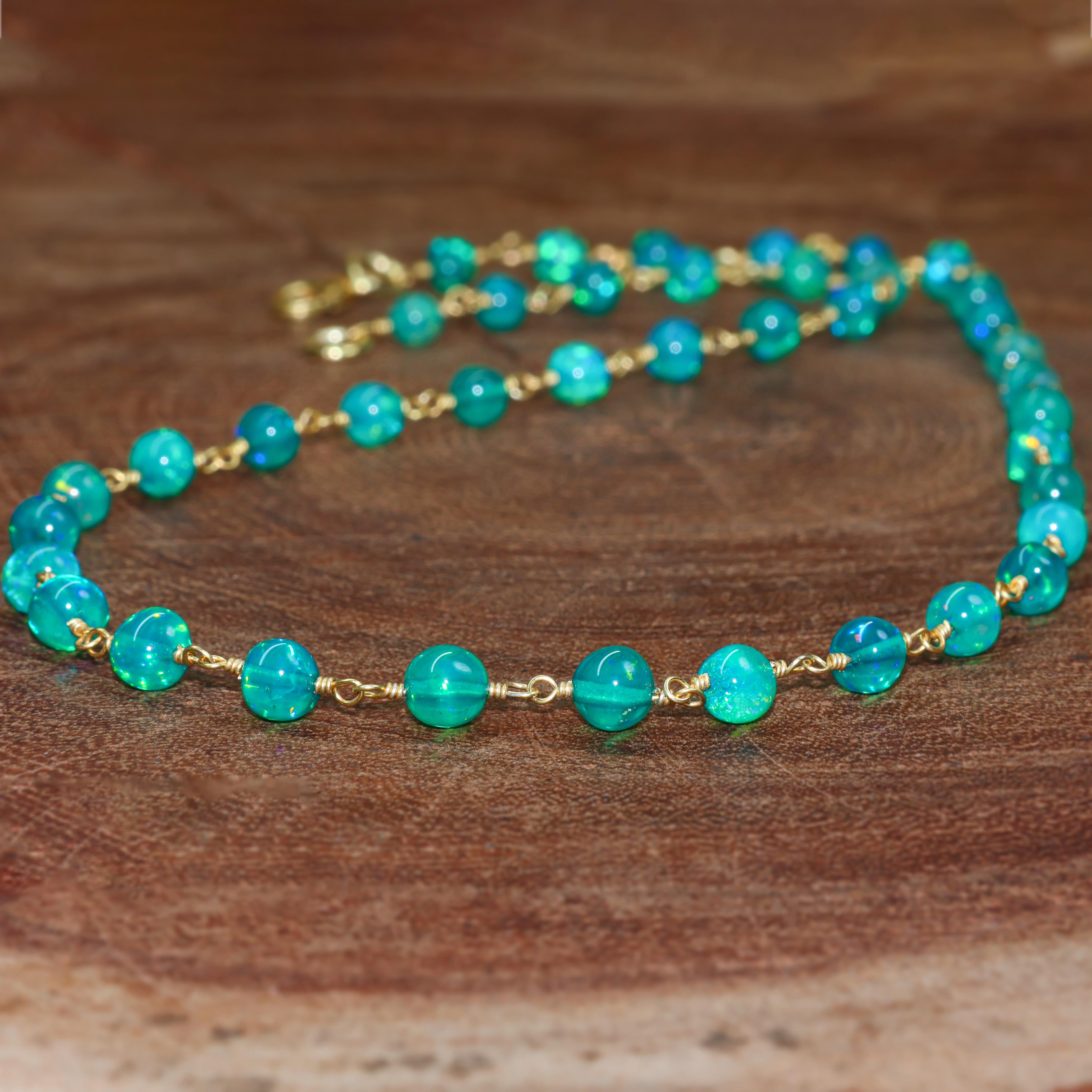 PARAIBA BEADED WIRE WRAPPED NECKLACE