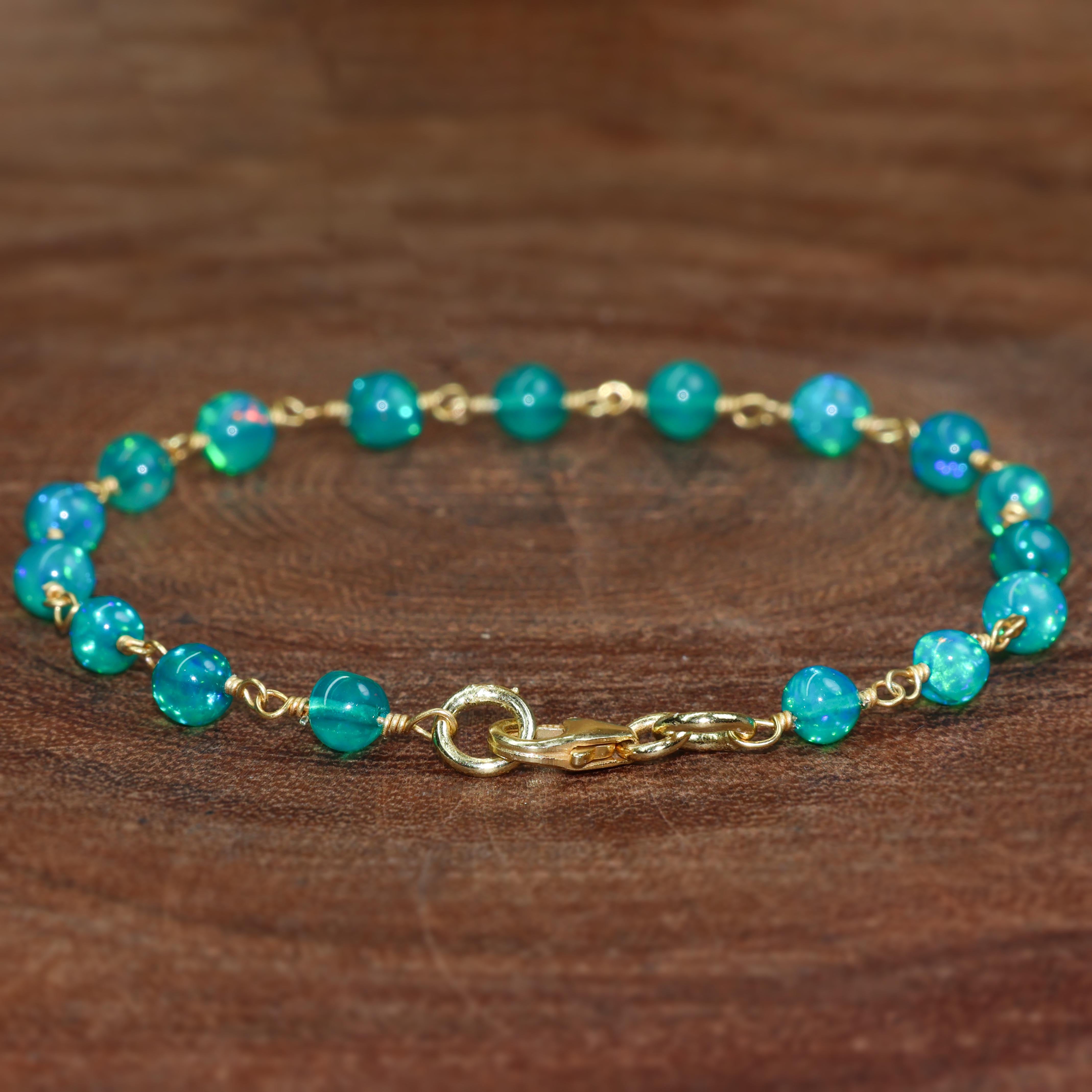 GREEN OPAL BEADED BRACELET