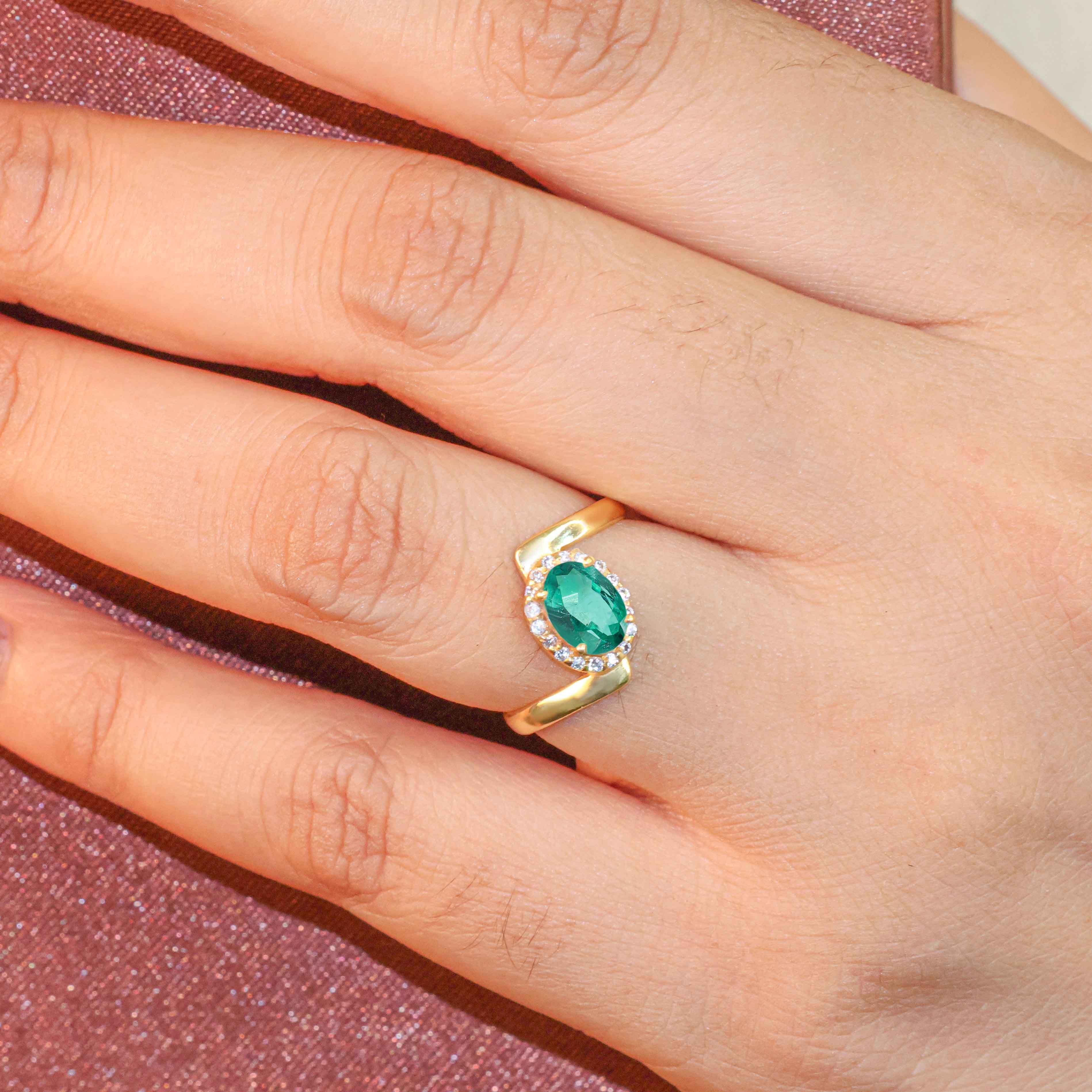 Lab Grown Emerald 18k Gold vermeil or 925 Sterling silver ring