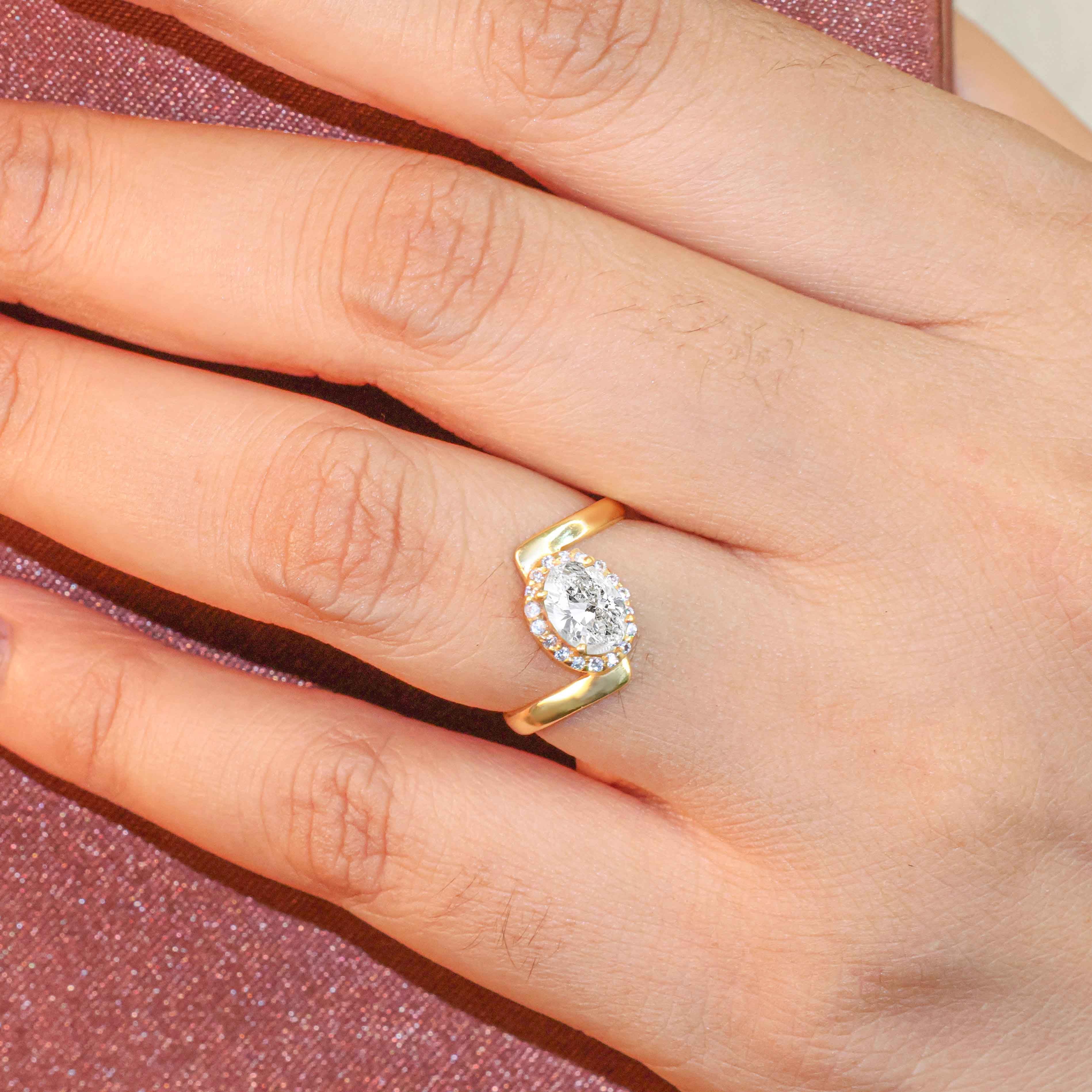 Oval shape simulated diamond 18K Gold Vermeil or silver ring