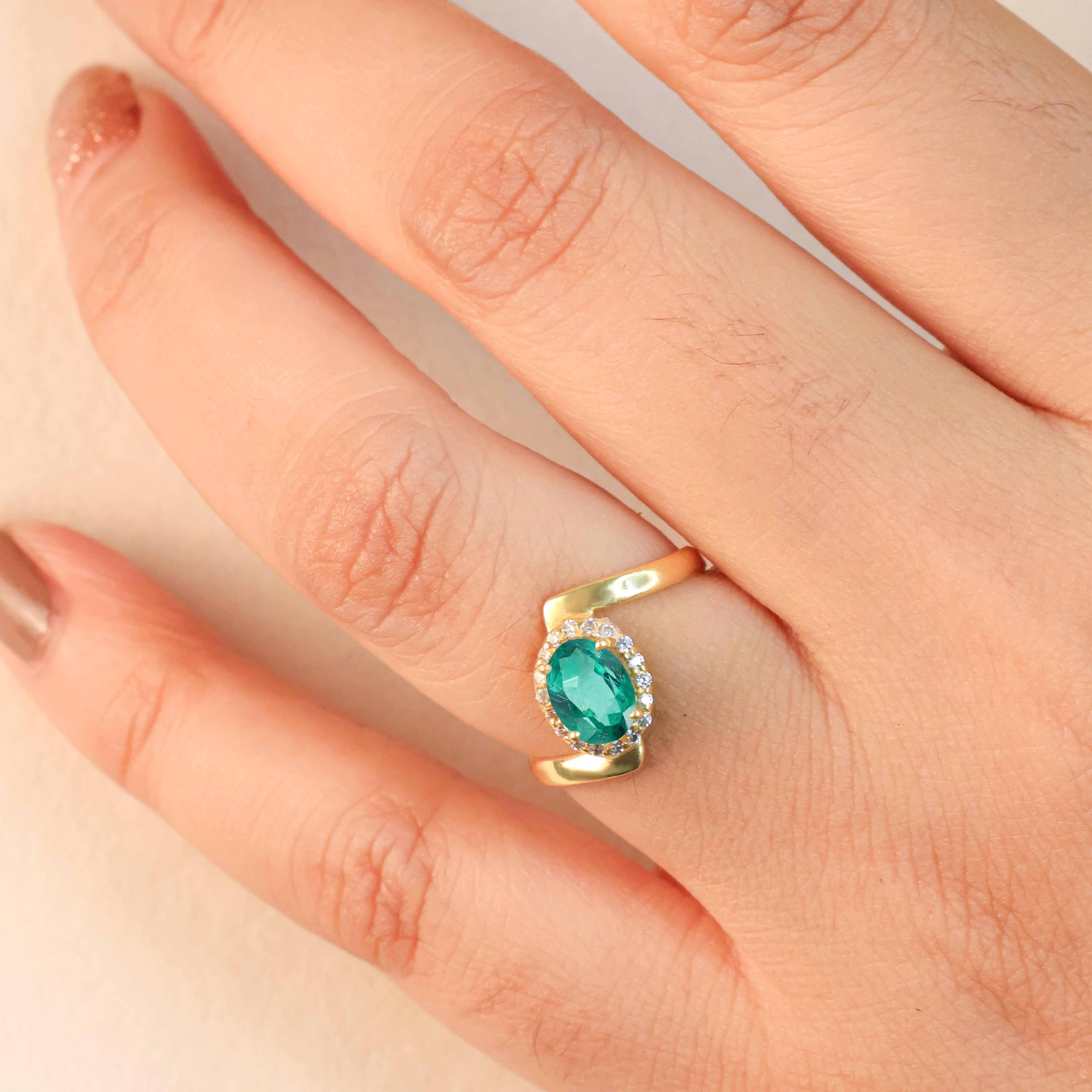 Lab Grown Emerald 18k Gold vermeil or 925 Sterling silver ring