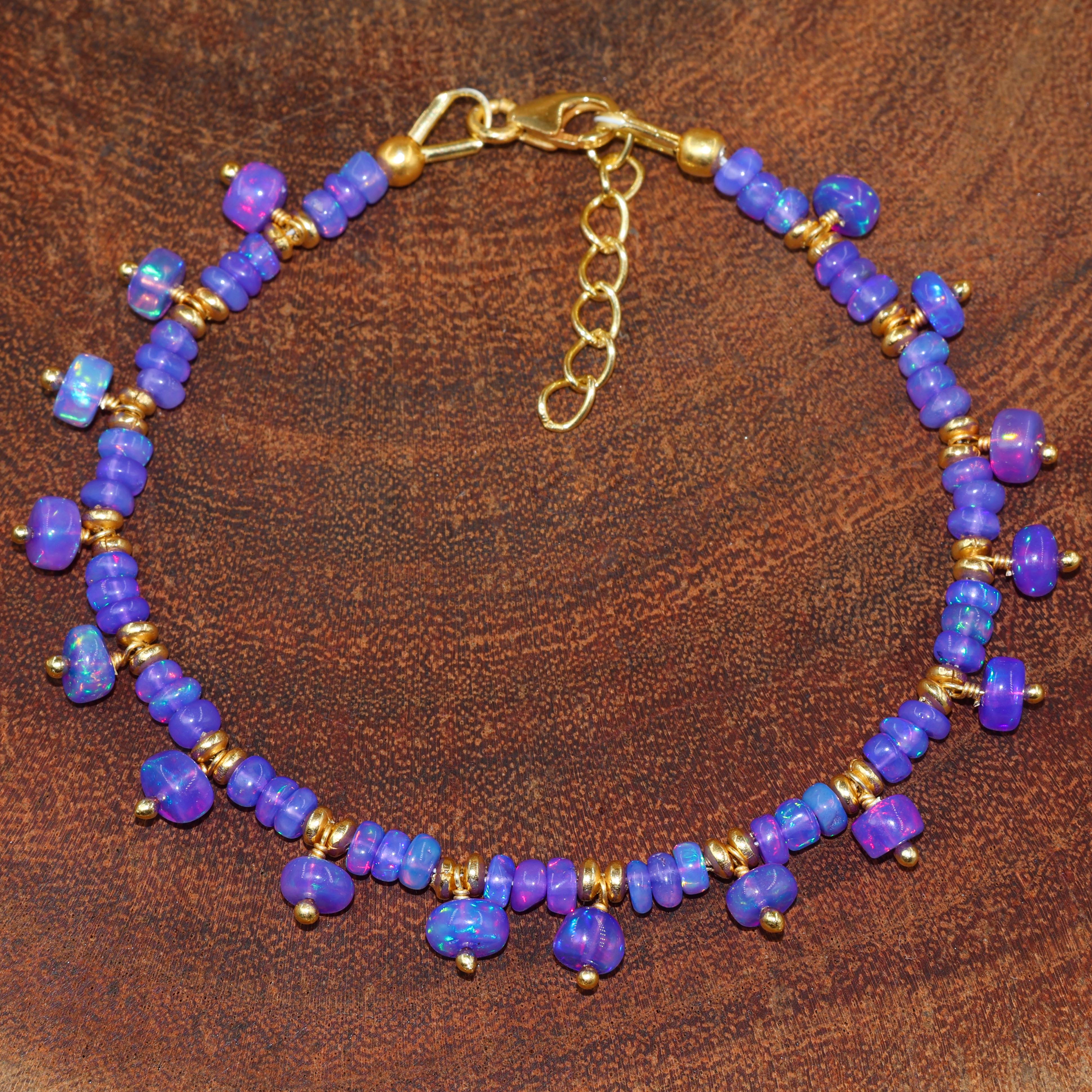 Lavender Opal Beaded Bracelet Natural Gemstone