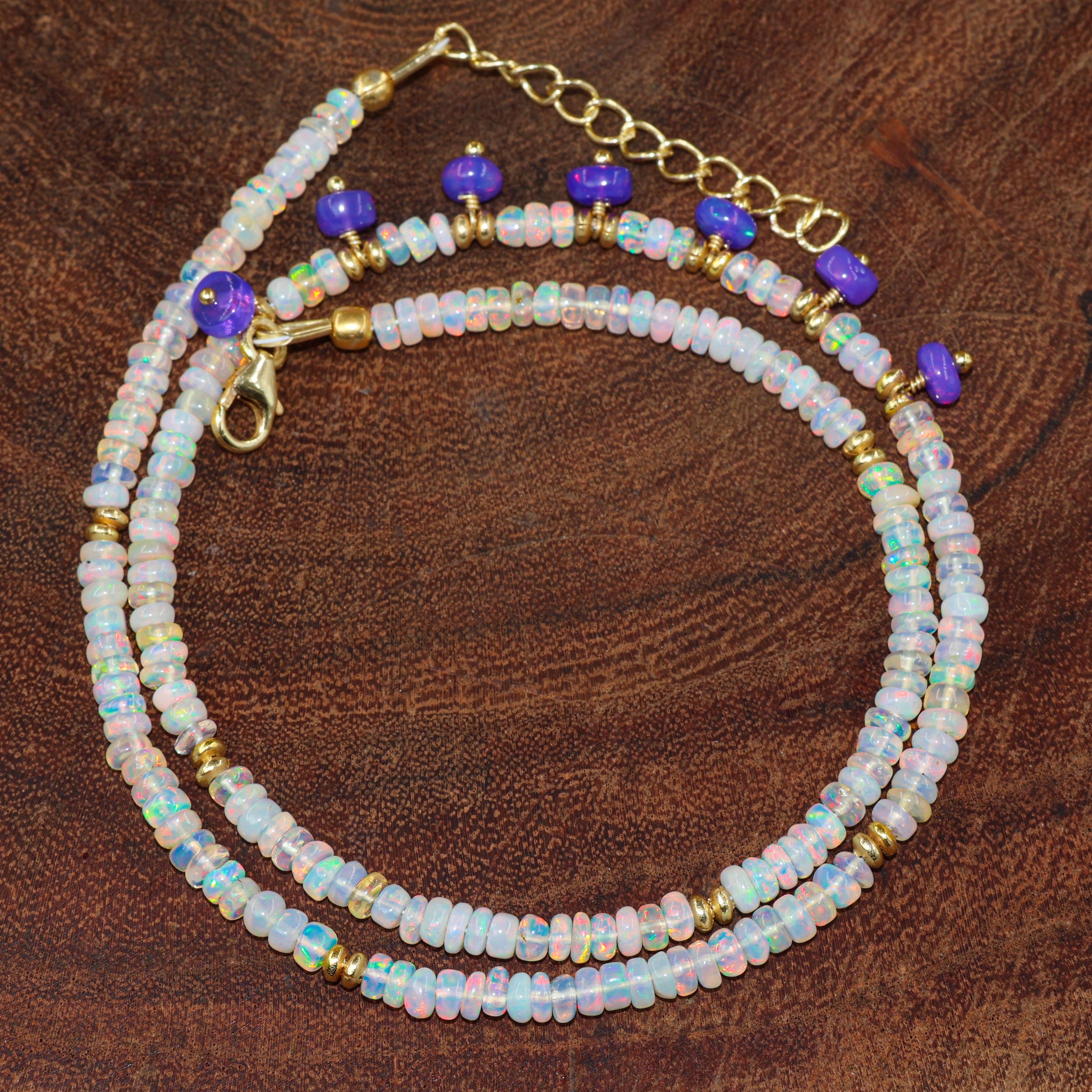 7 Beaded Choker Necklace Natural White Lavender Opal