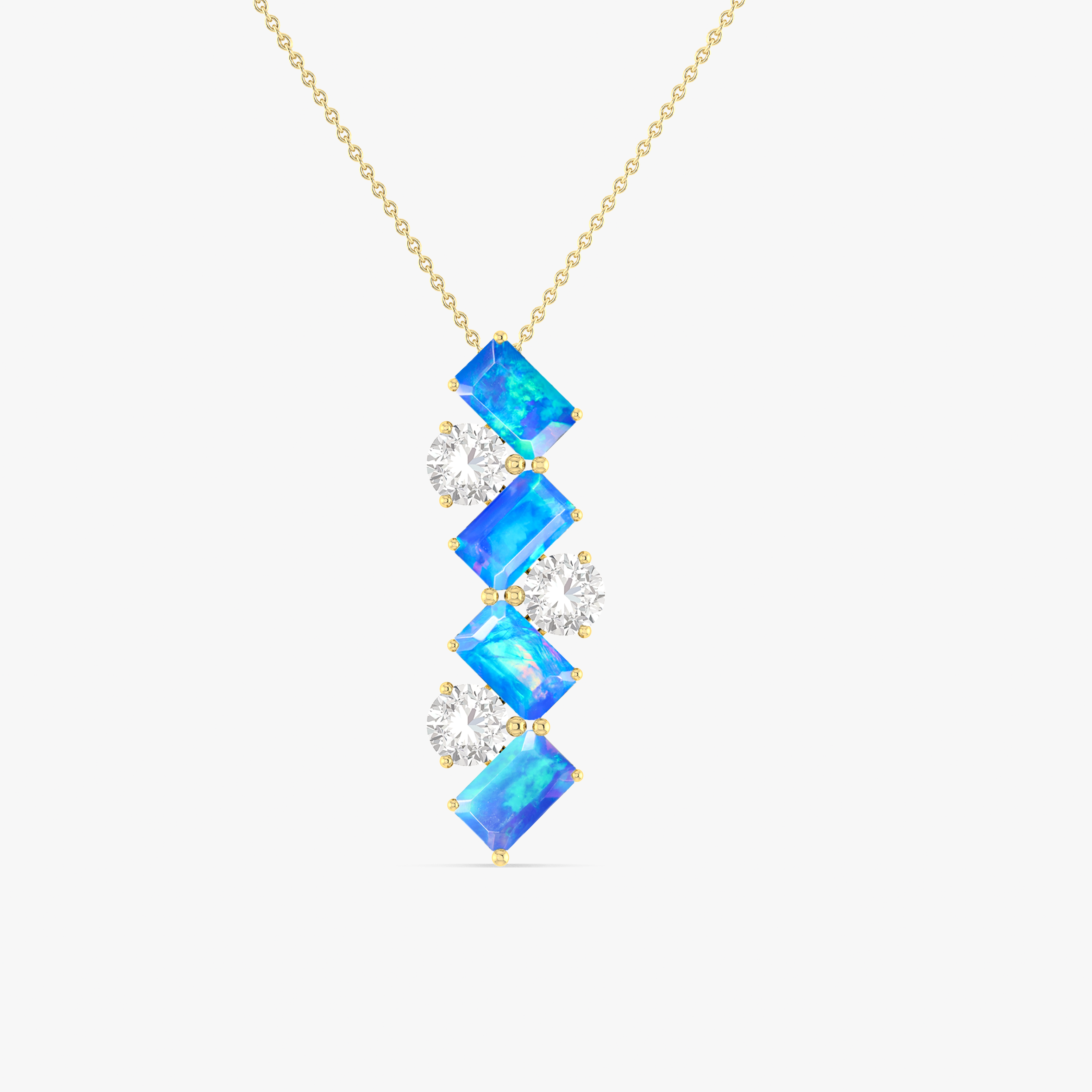 Blue Baguette Opal Gemstone Charm Pendant