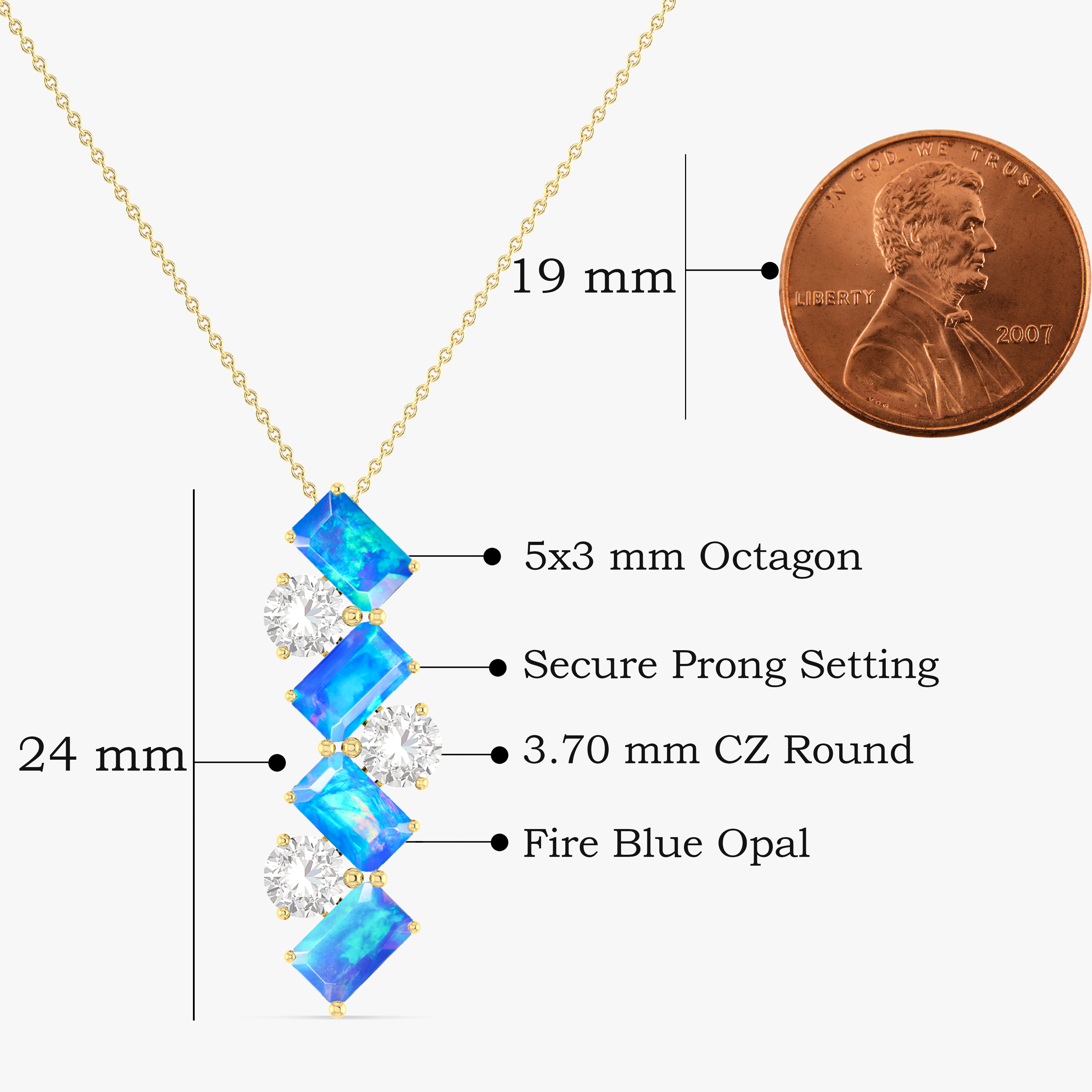 Blue Baguette Opal Gemstone Charm Pendant