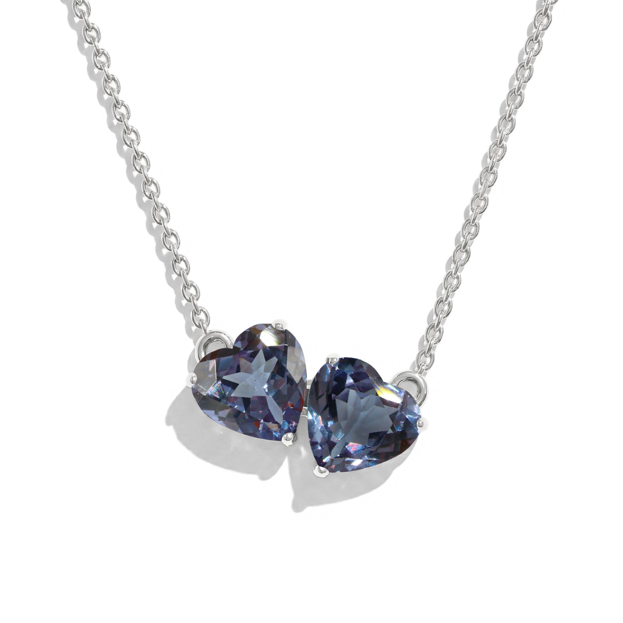 Double heart alexandrite pendant necklace silver
