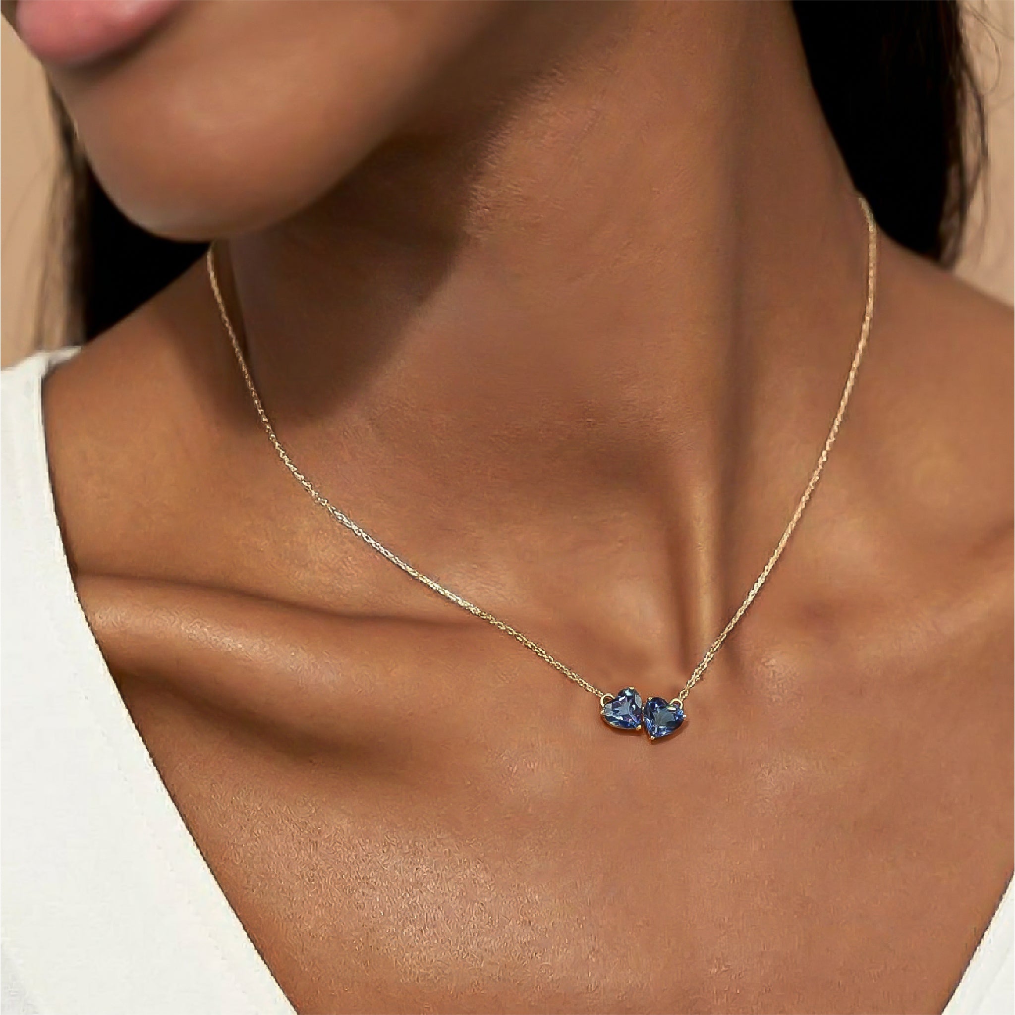 Alexandrite Double Heart Pendant Necklace in Yellow Gold Plated 5 MM 1.3ct